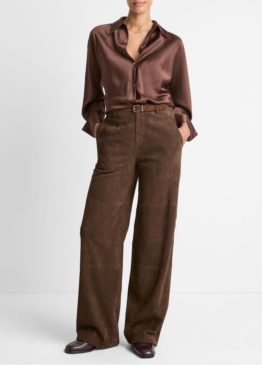 Silk Bias Long-Sleeve Blouse in Long Sleeve - ESPRESSO | VINCE Women