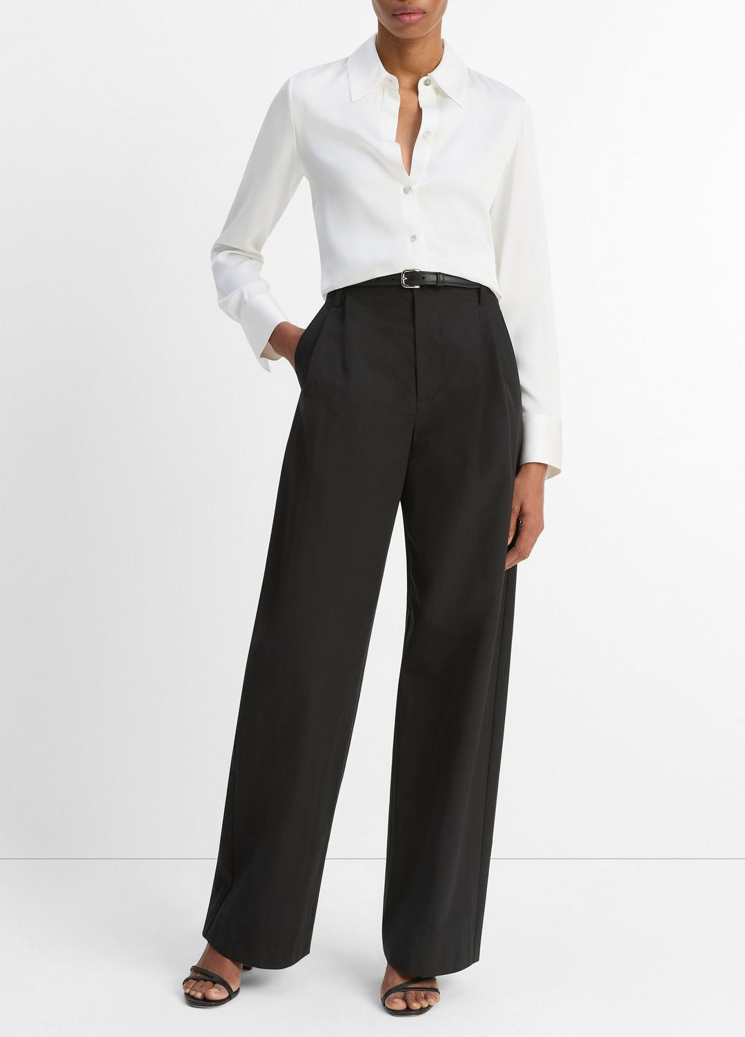 Silk-Blend Slim Button-Front Blouse in Long Sleeve - OFF WHITE | VINCE Women