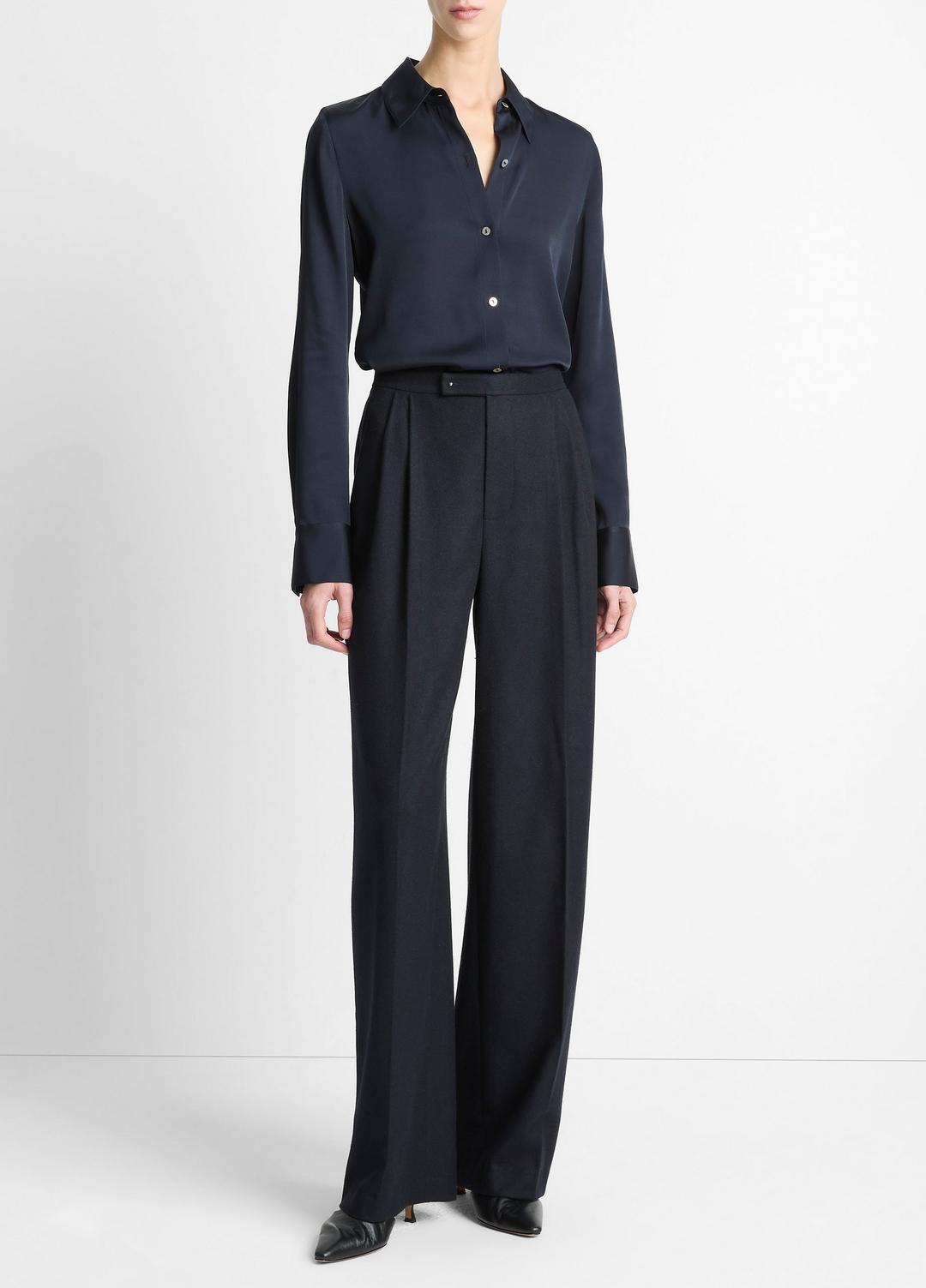 Silk-Blend Slim Button-Front Blouse in Long Sleeve - COASTAL BLUE | VINCE Women