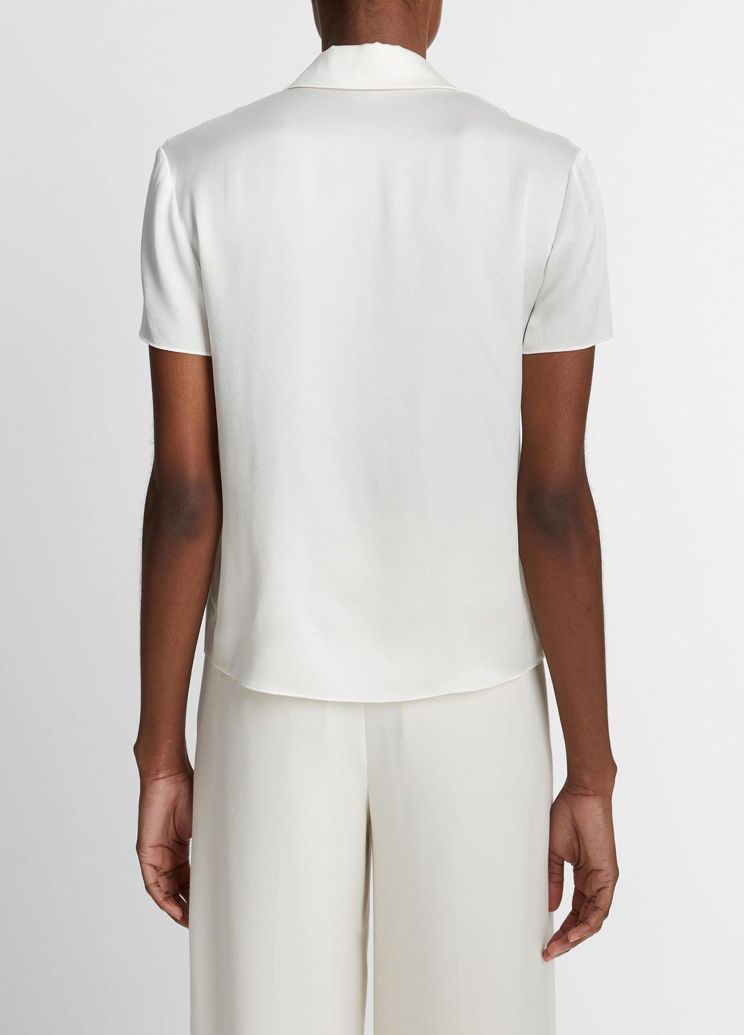 Silk Short-Sleeve Polo Shirt in Short Sleeve - OFF WHITE | VINCE Women
