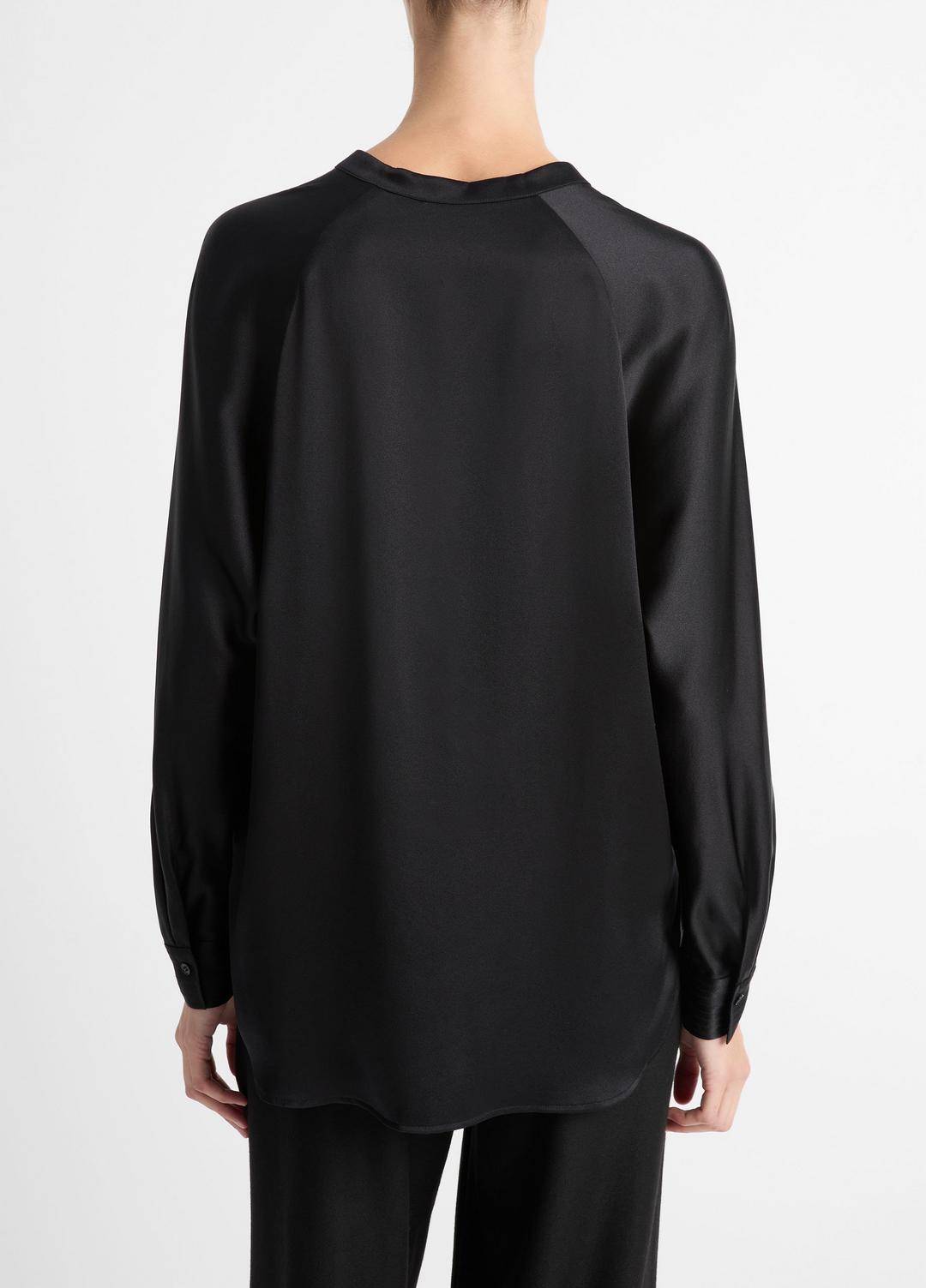 Silk Satin Band-Collar Blouse in Long Sleeve - BLACK | VINCE Women