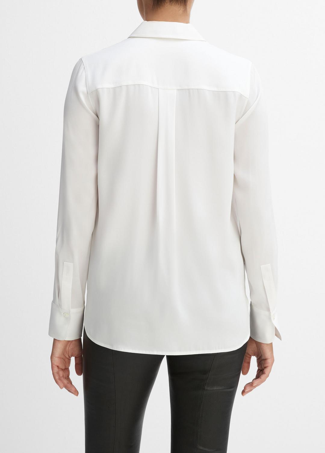 Slim Fitted Stretch-Silk Blouse in Long Sleeve - OPTIC WHITE | VINCE Women