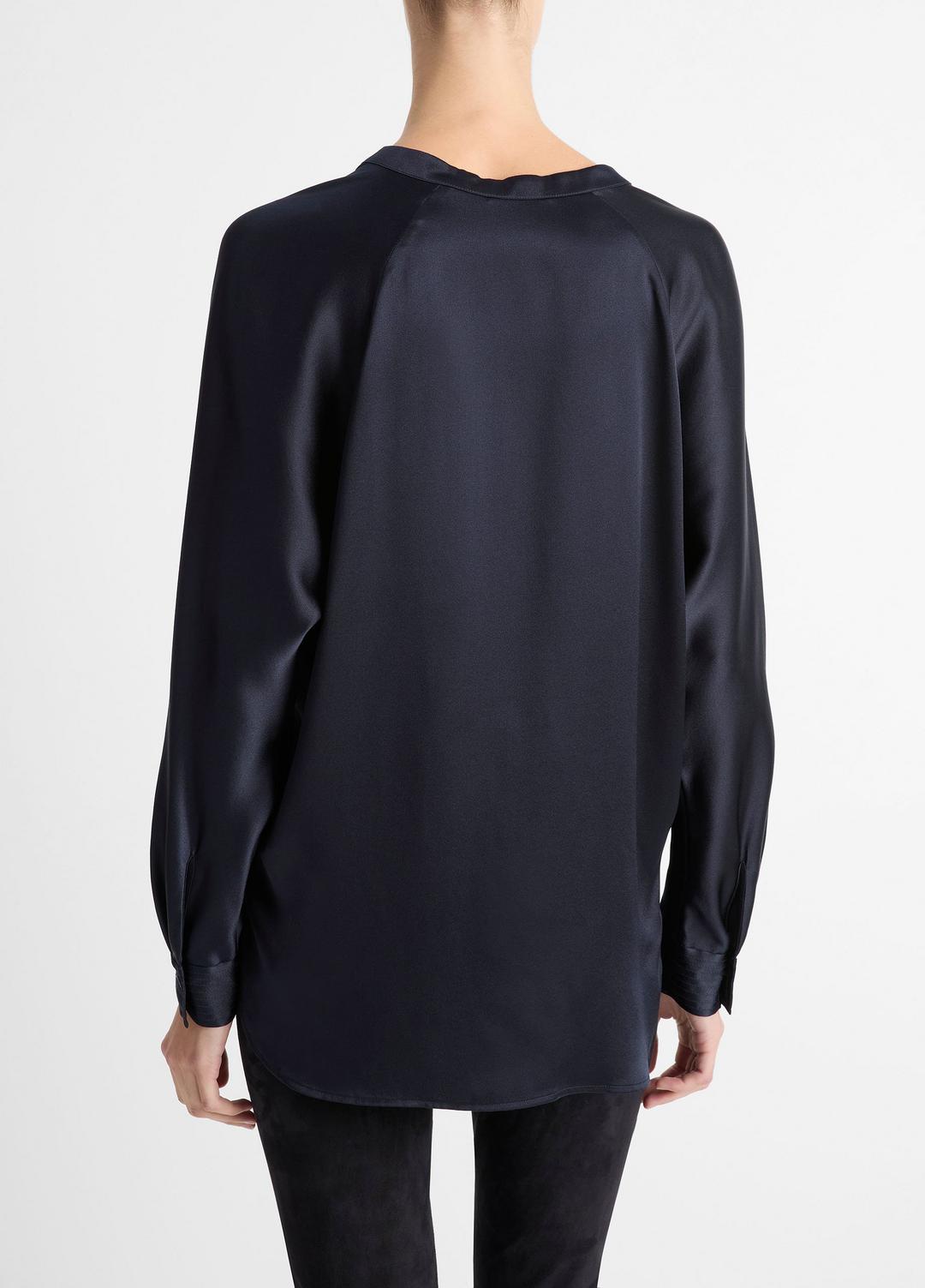 Silk Satin Band-Collar Blouse in Long Sleeve - COASTAL BLUE | VINCE Women