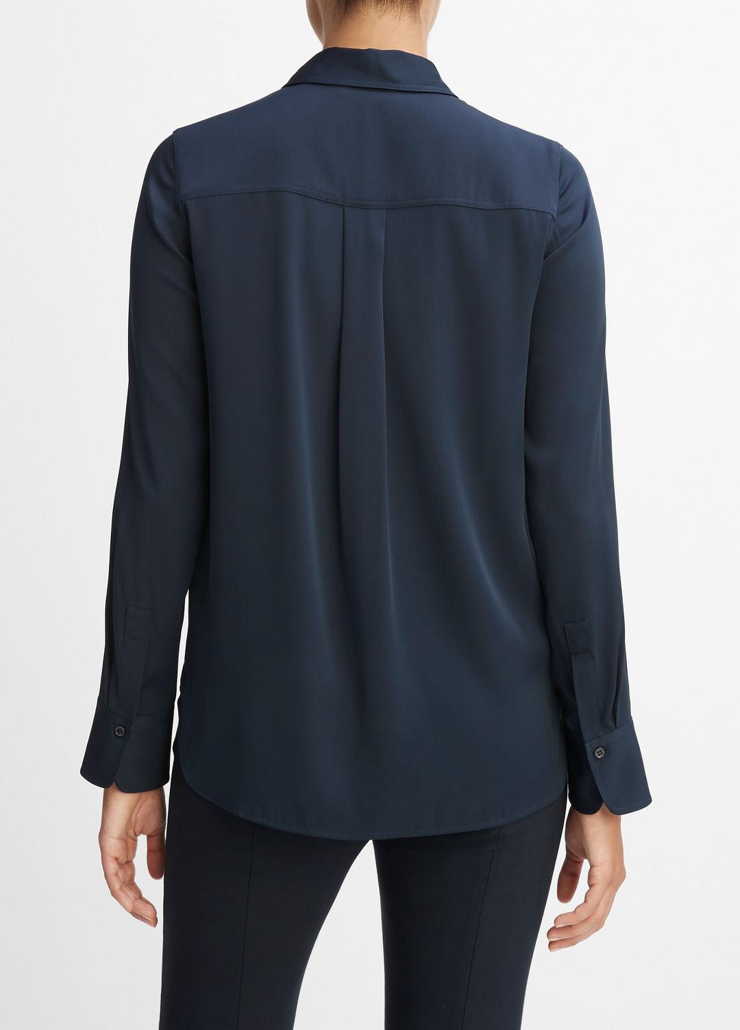 Slim Fitted Stretch-Silk Blouse in Long Sleeve - COASTAL BLUE | VINCE Women