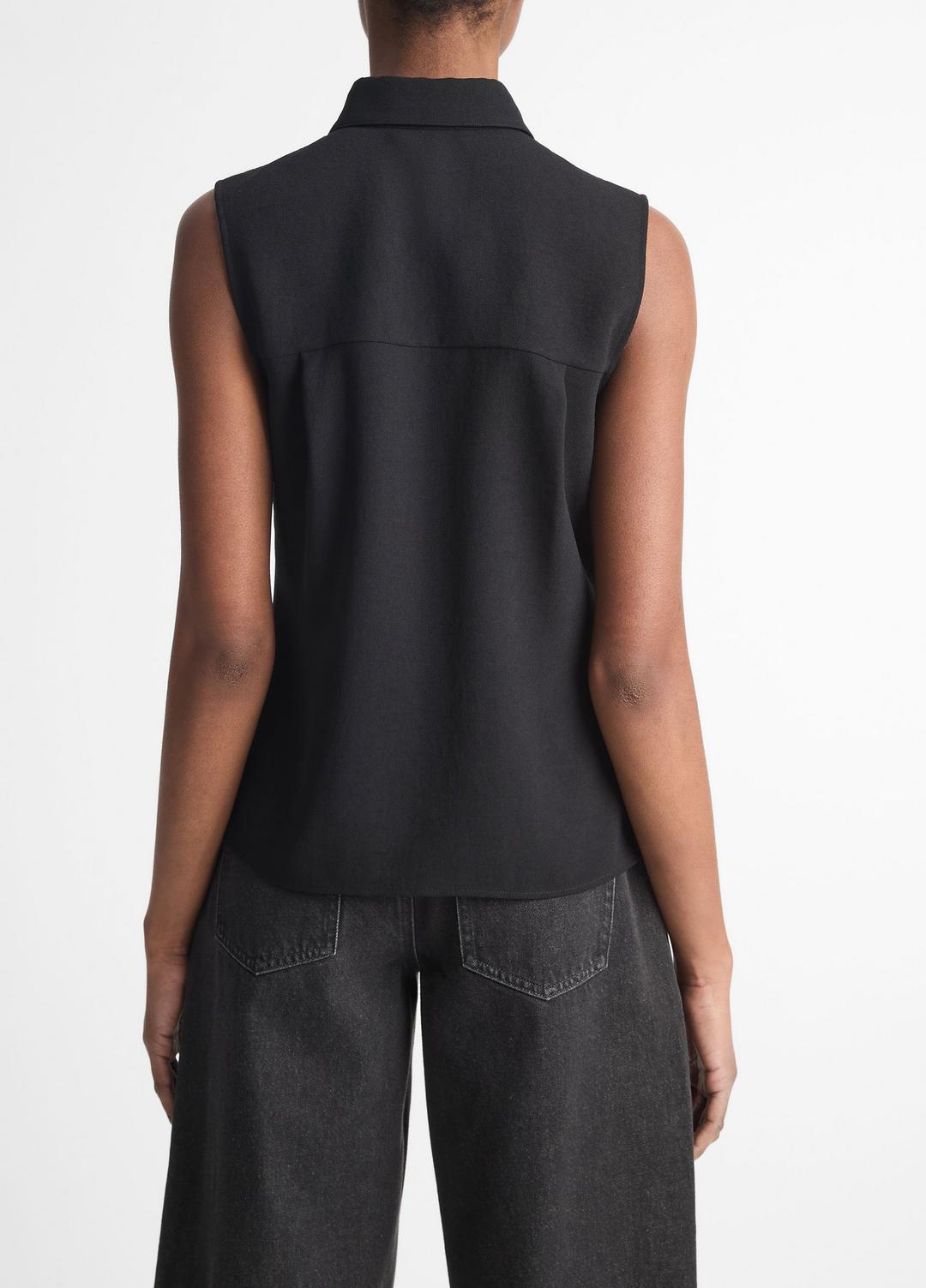 Sleeveless Button-Front Shirt in Short Sleeve - BLACK | VINCE Women