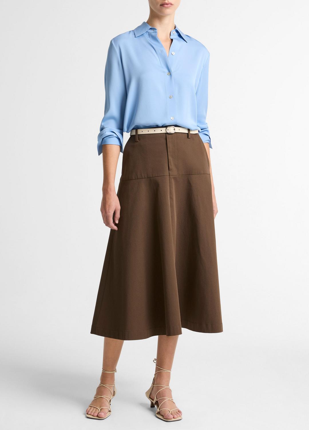 Stretch-Silk Button-Front Blouse in Long Sleeve - HYDRA | VINCE Women