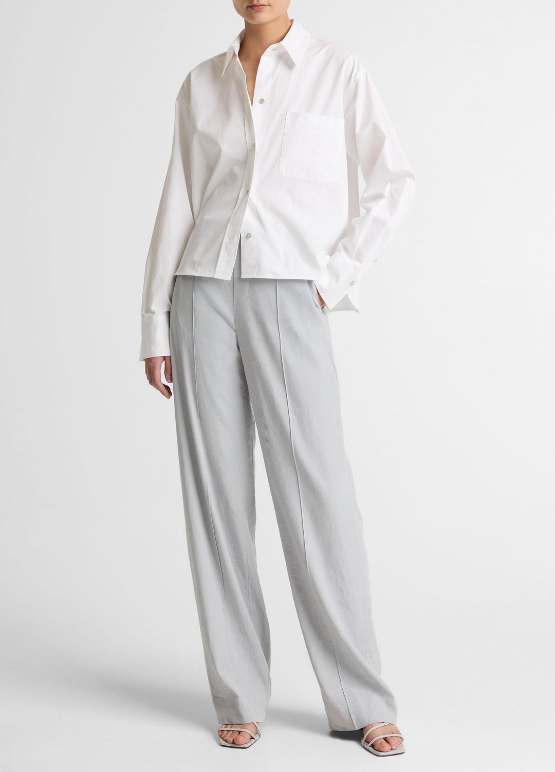 Cotton Cropped Button-Front Shirt in Long Sleeve - OPTIC WHITE | VINCE Women