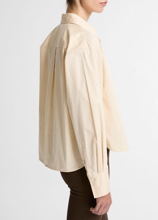 Cotton Cropped Button-Front Shirt in Long Sleeve - ECRU | VINCE Women