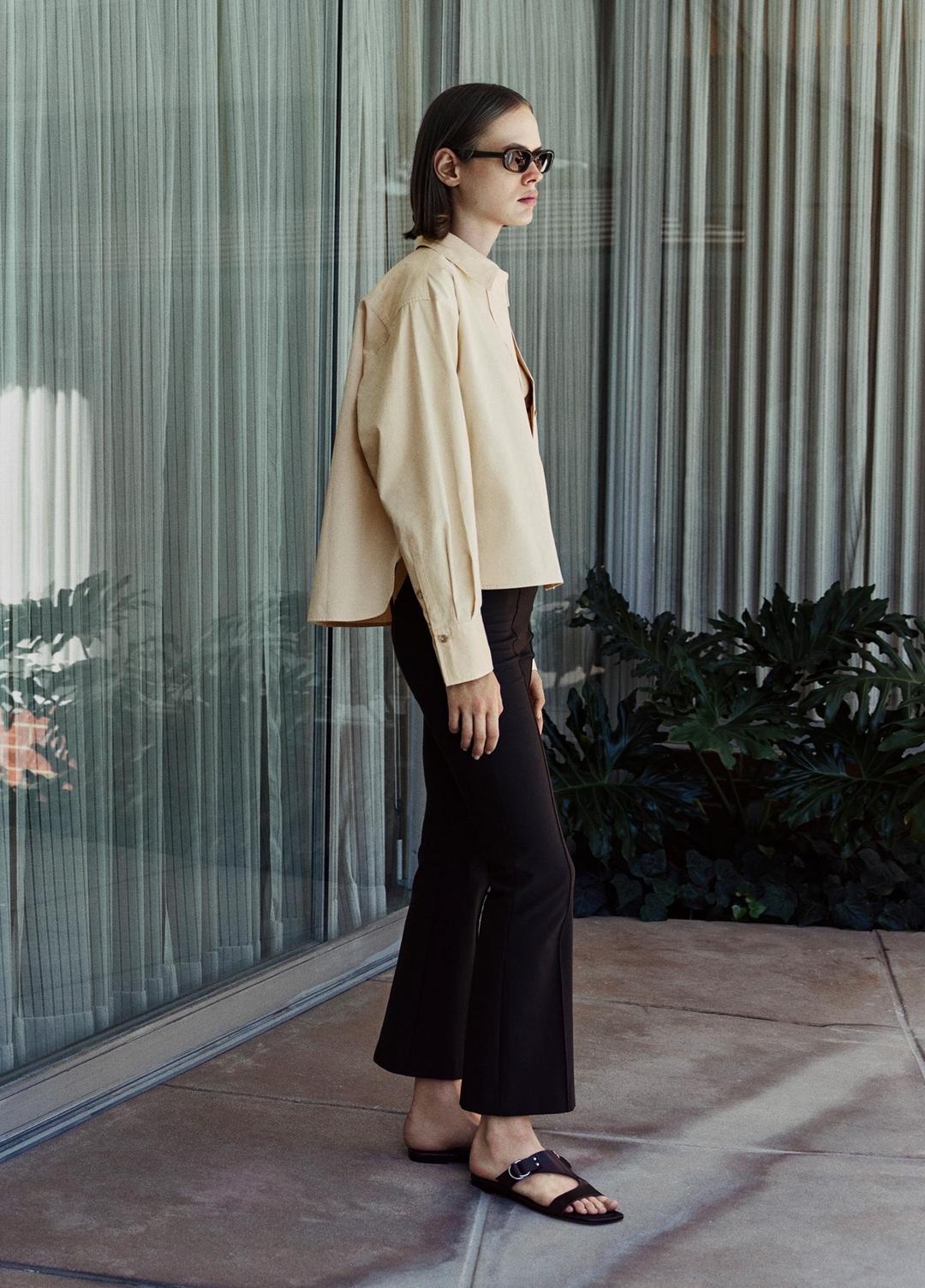 Cotton Cropped Button-Front Shirt in Long Sleeve - ECRU | VINCE Women