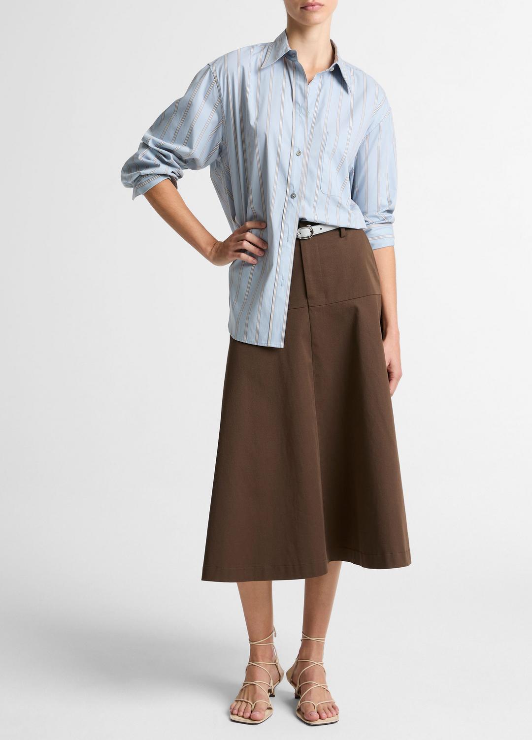 Striped Cotton-Blend Button-Front Shirt in Long Sleeve - DEL MAR MULTI | VINCE Women