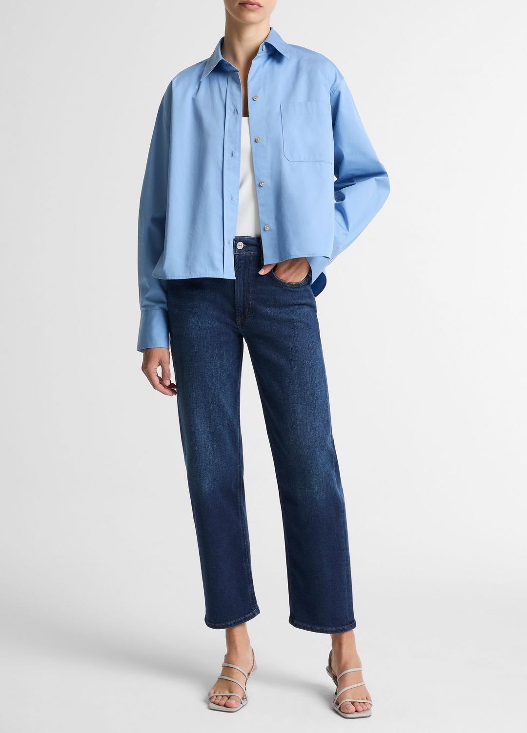 Cotton Cropped Button-Front Shirt in Long Sleeve - HYDRA | VINCE Women
