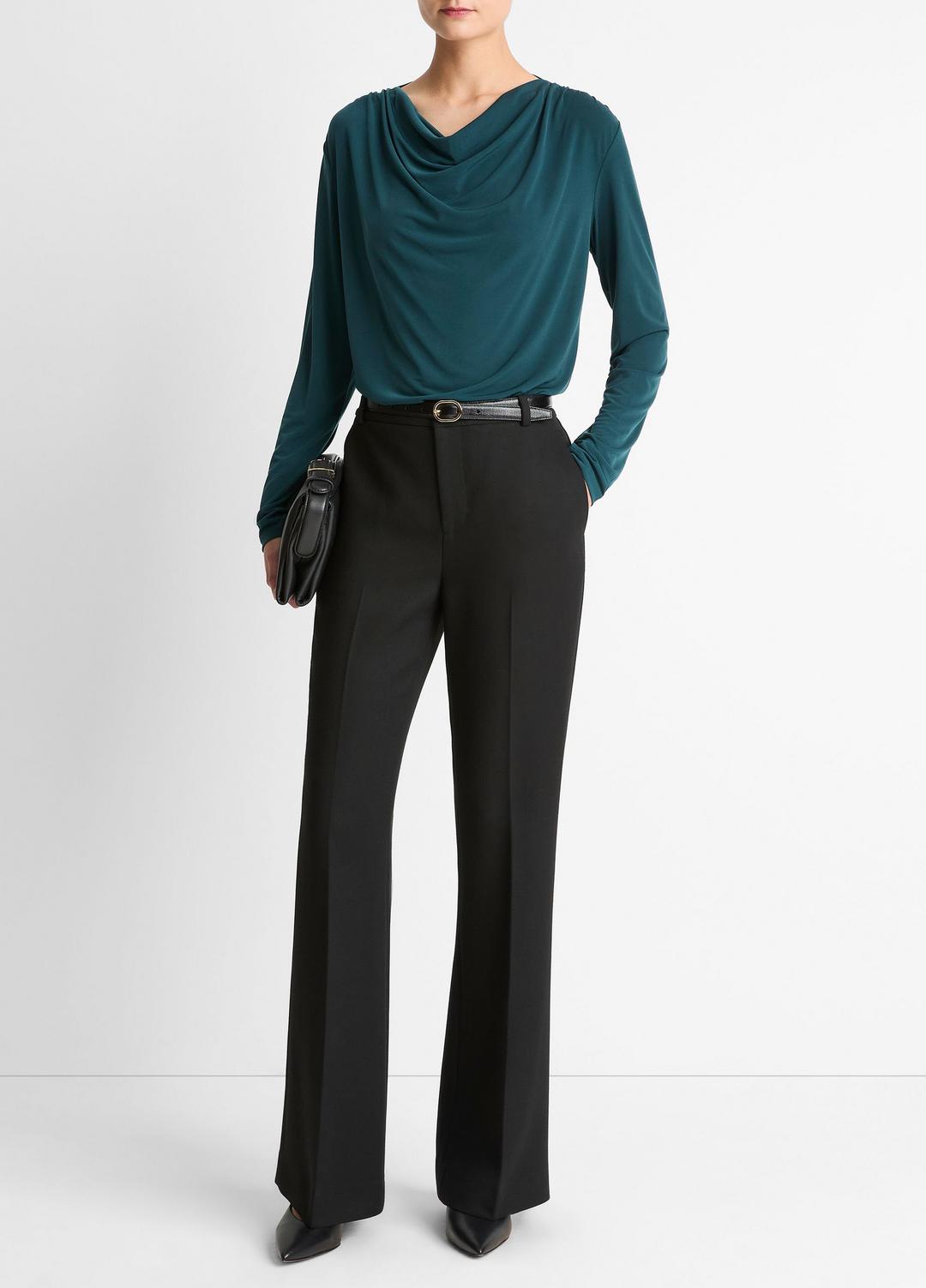Matte Jersey Cowl-Neck Top in Long Sleeve - JUNIPER | VINCE Women