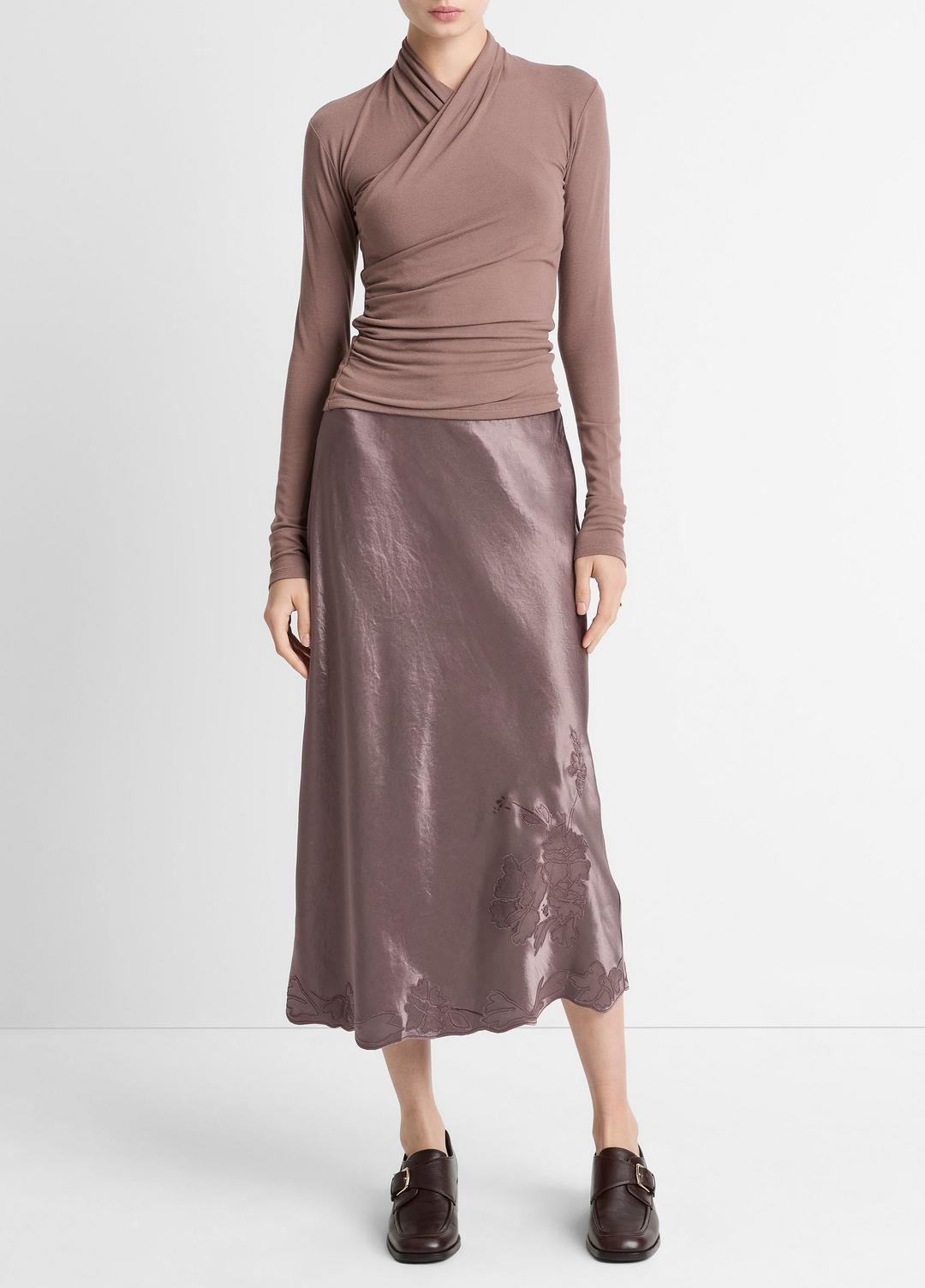 Fixed Wrap Long-Sleeve Top in Long Sleeve - SMOKY BERRY | VINCE Women