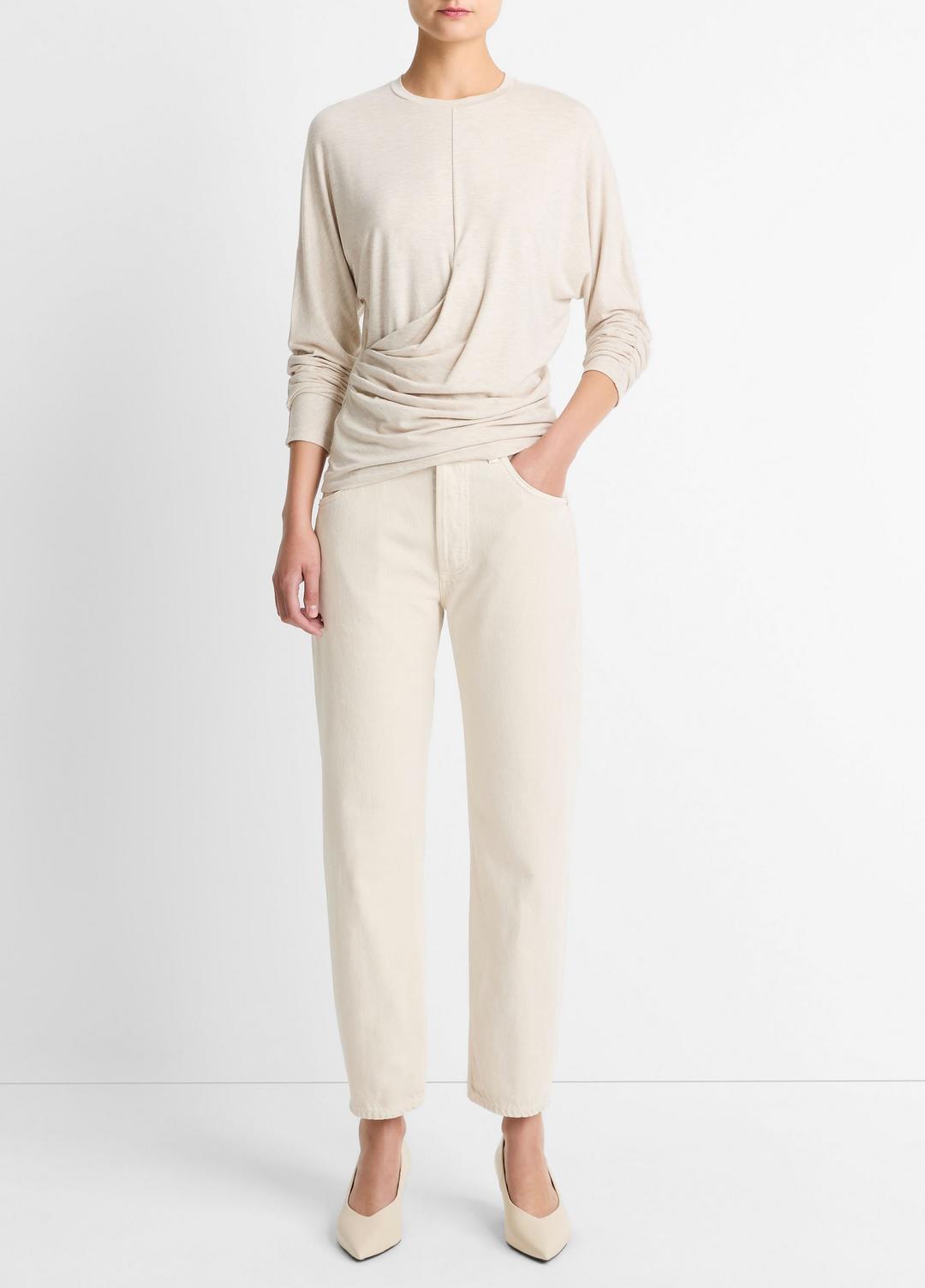 Fixed-Drape Long-Sleeve T-Shirt in Long Sleeve - HEATHER CREAM OAT | VINCE Women