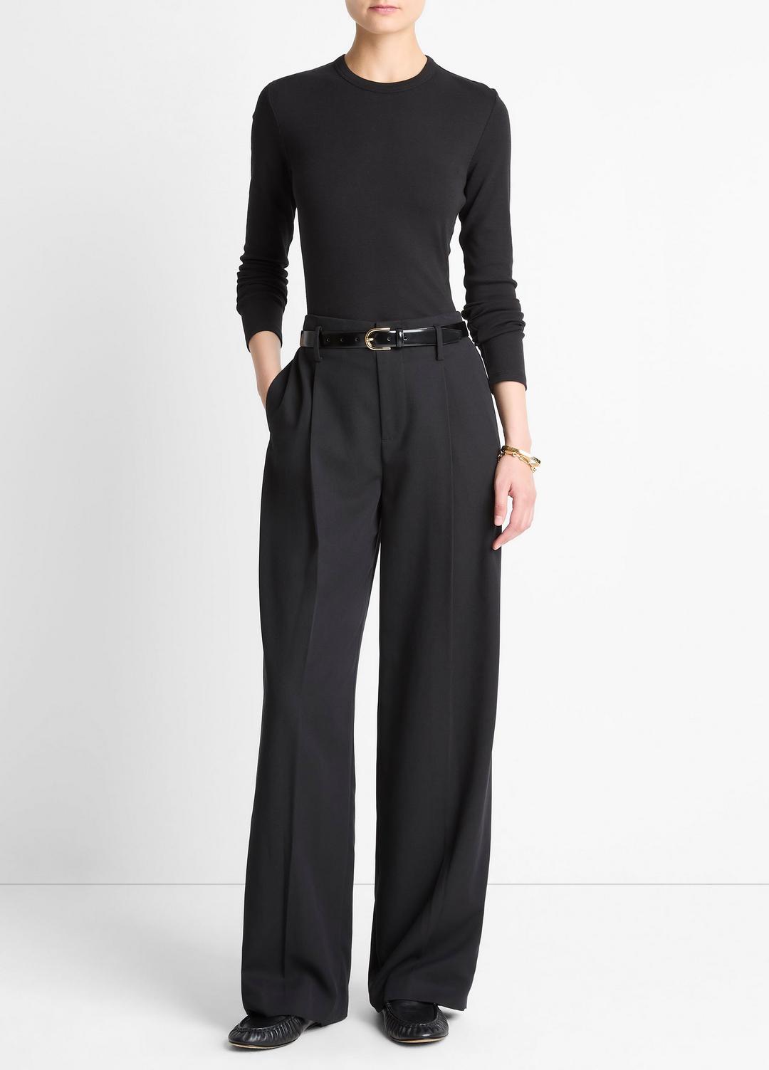 Essential Pima Cotton-Blend Long-Sleeve T-Shirt in Long Sleeve - BLACK | VINCE Women