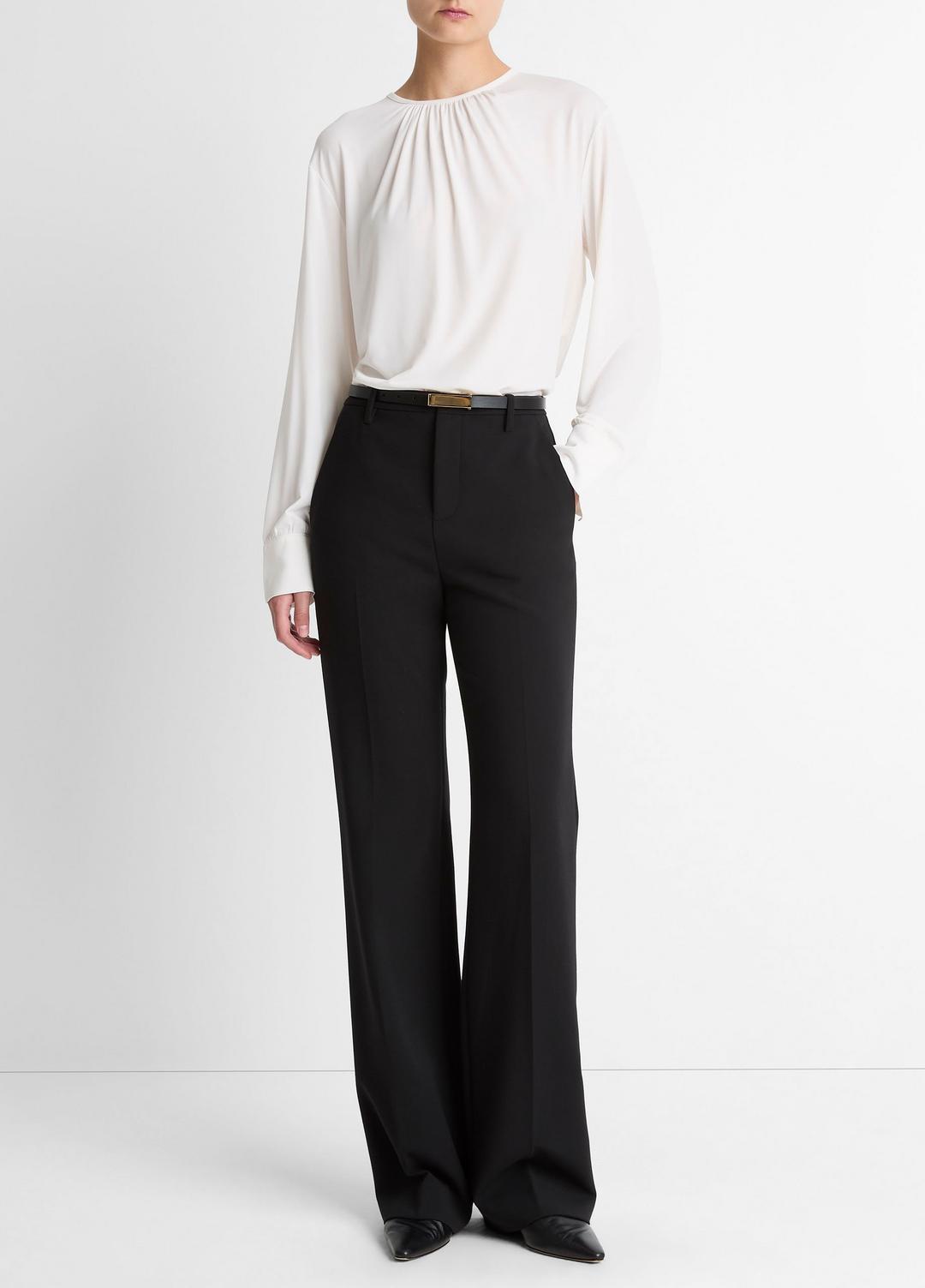 Matte Jersey Gathered Blouse in Long Sleeve - OFF WHITE | VINCE Women