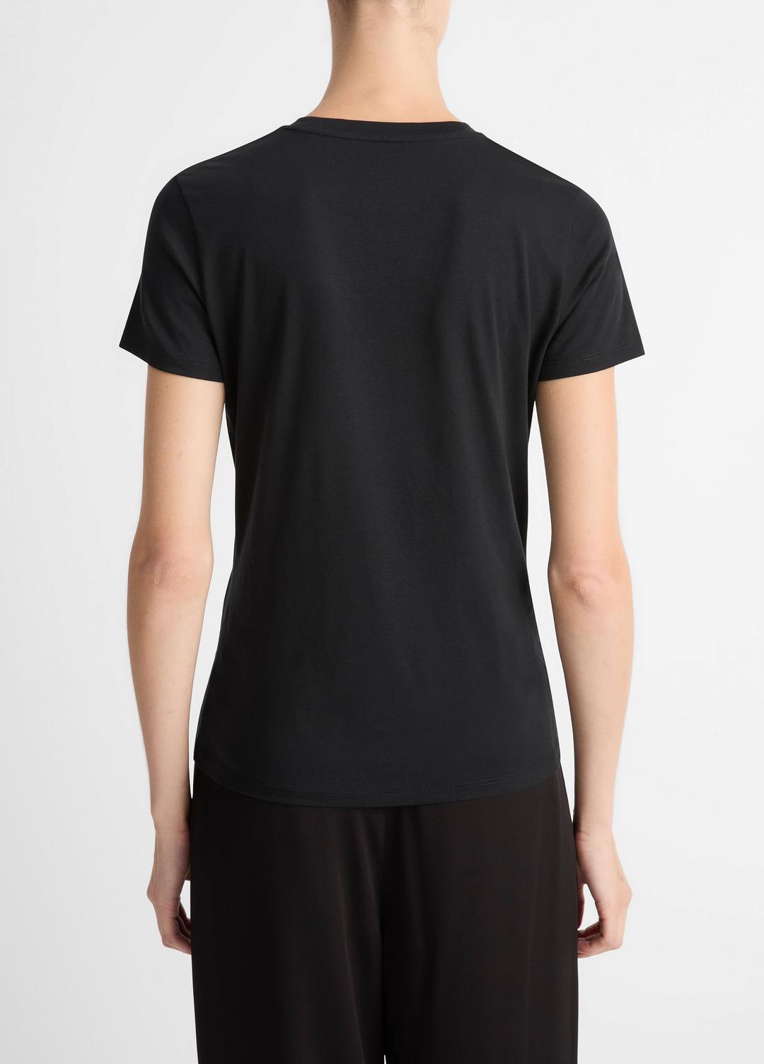 Essential Pima Cotton Crew Neck T-Shirt in Short Sleeve - BLACK | VINCE Women
