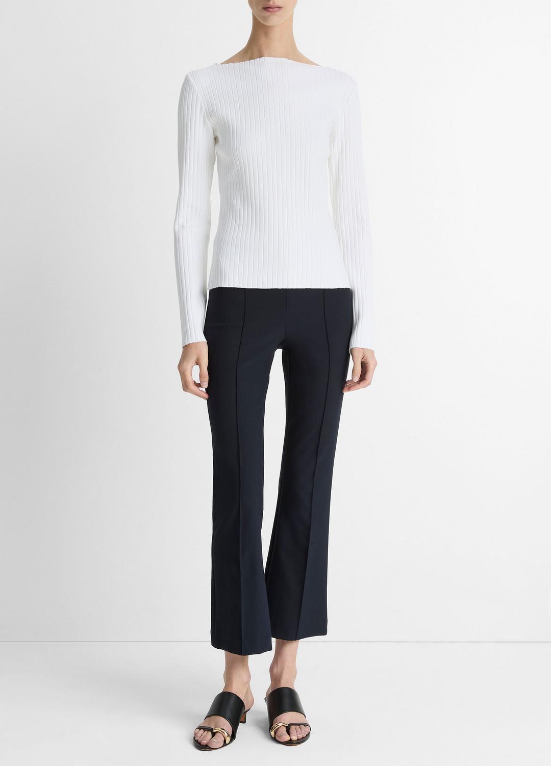 Ribbed Cotton-Blend Slash-Neck Long-Sleeve Top in Long Sleeve - OFF WHITE | VINCE Women
