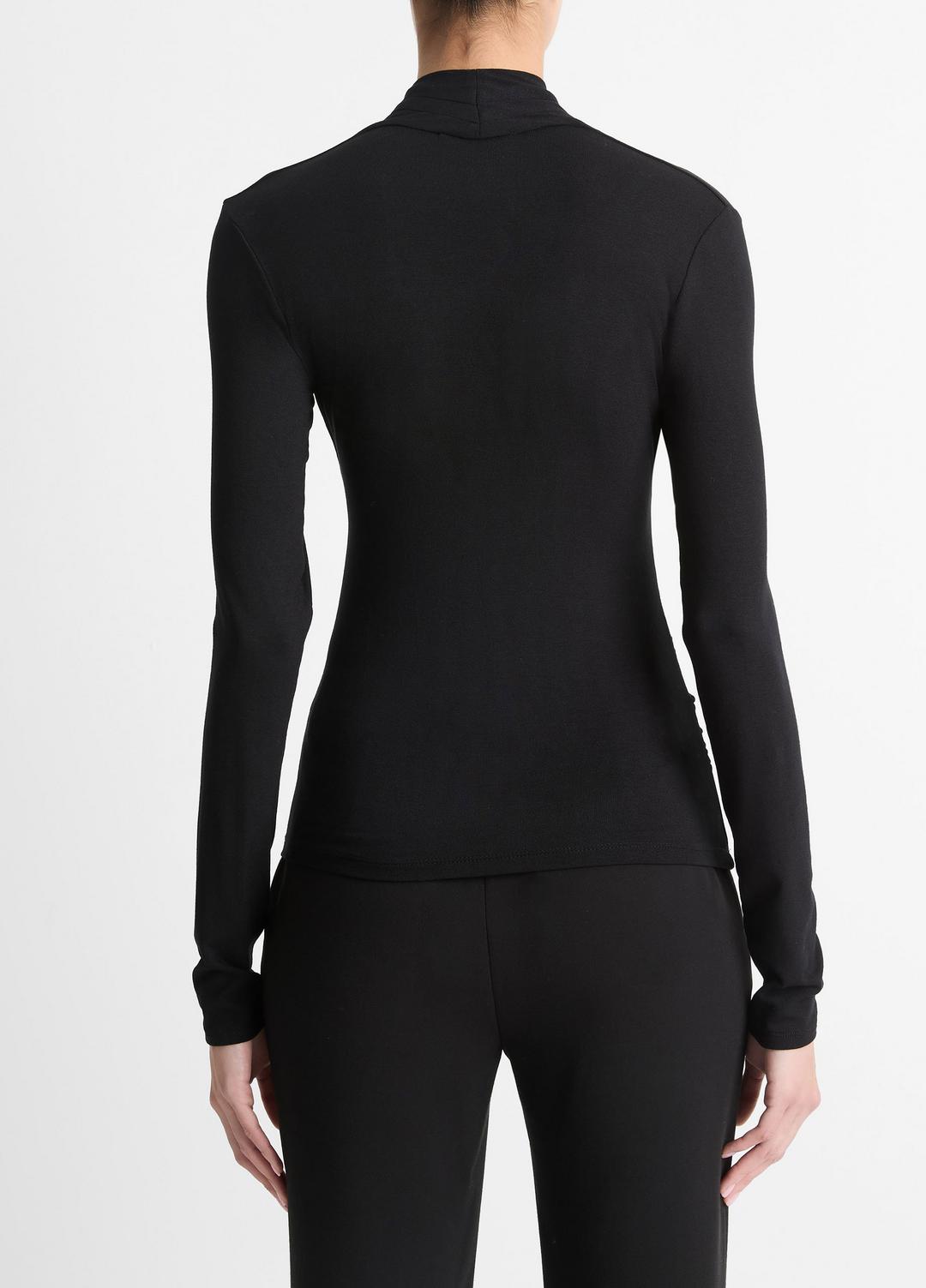 Fixed Wrap Long-Sleeve Top in Long Sleeve - BLACK | VINCE Women