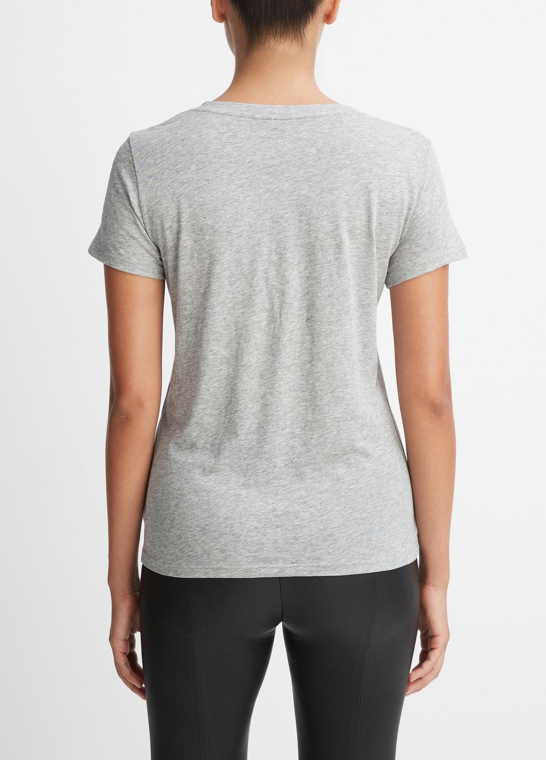 Essential Pima Cotton V-Neck T-Shirt in Short Sleeve - HEATHER GREY | VINCE Women