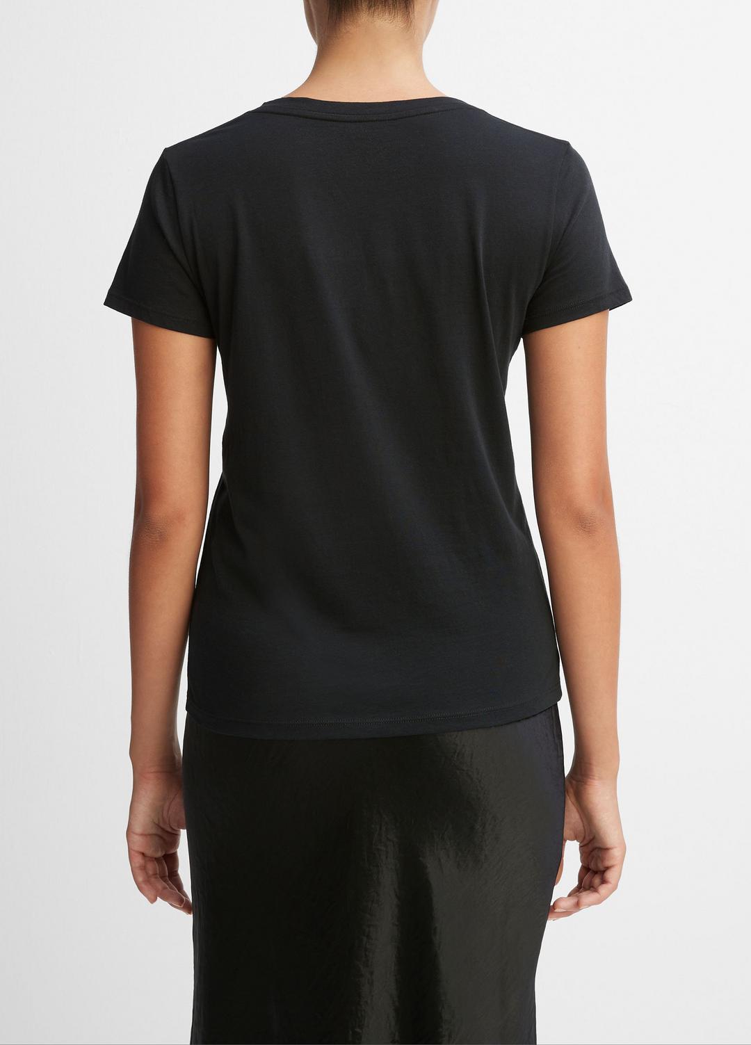 Essential Pima Cotton V-Neck T-Shirt in Short Sleeve - BLACK | VINCE Women