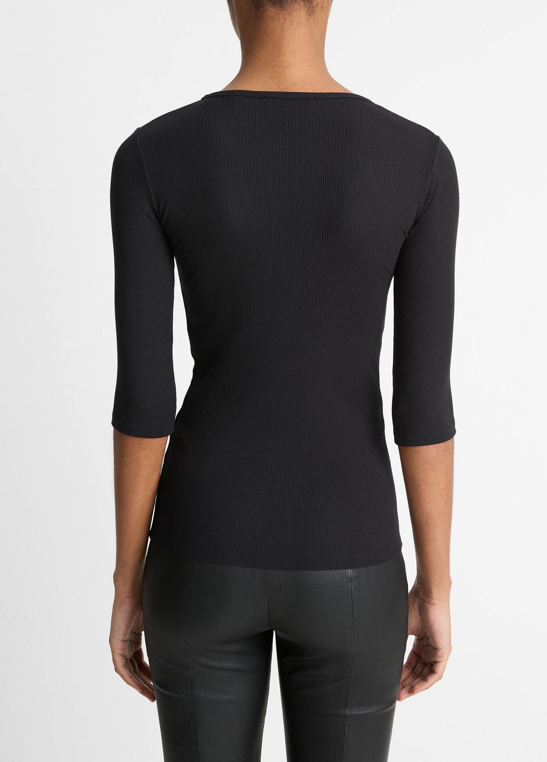 Elbow-Sleeve Crew Neck T-Shirt in Short Sleeve - BLACK | VINCE Women