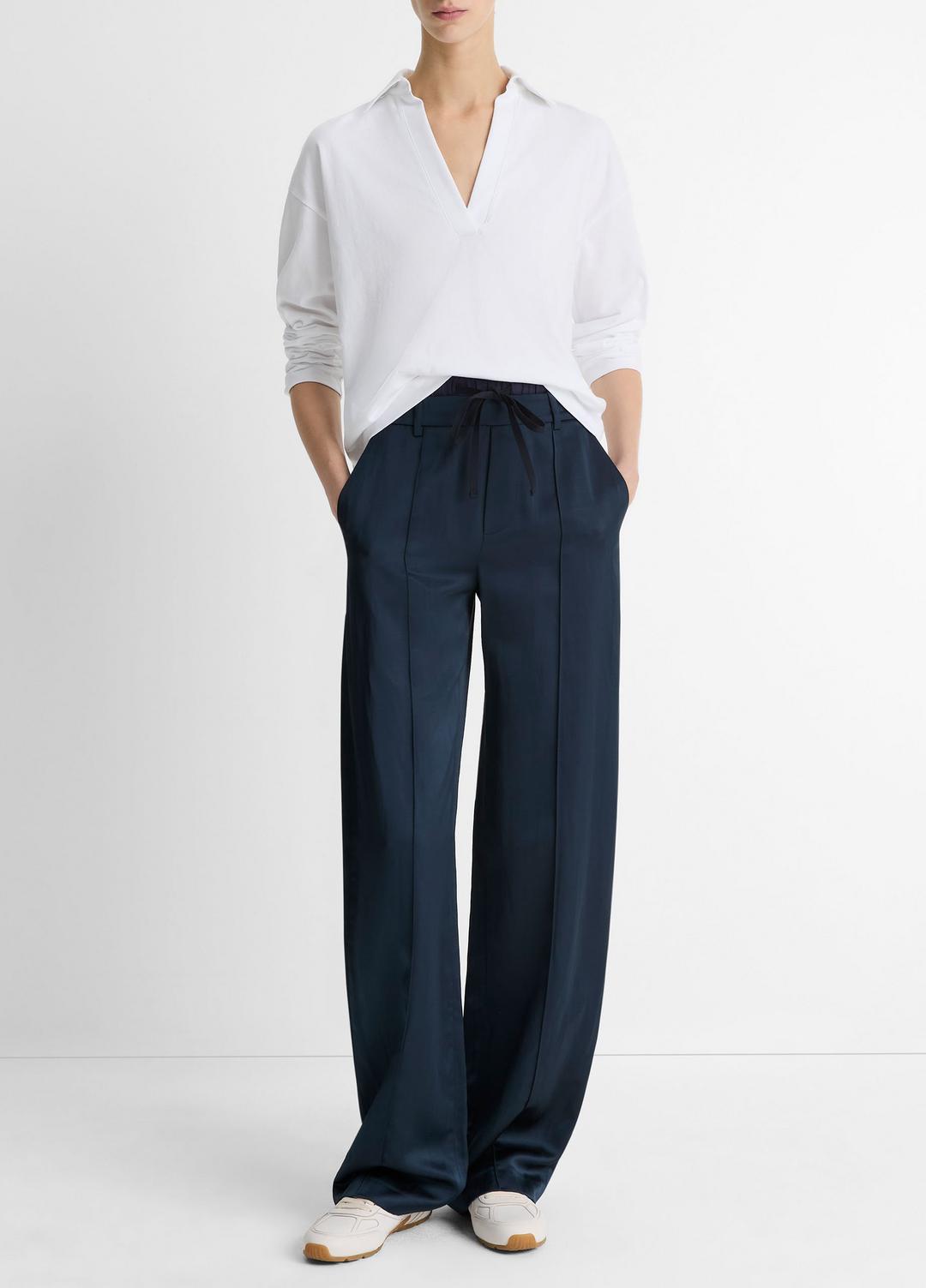 Easy Pima Cotton Long-Sleeve Polo Shirt in Long Sleeve - OPTIC WHITE | VINCE Women