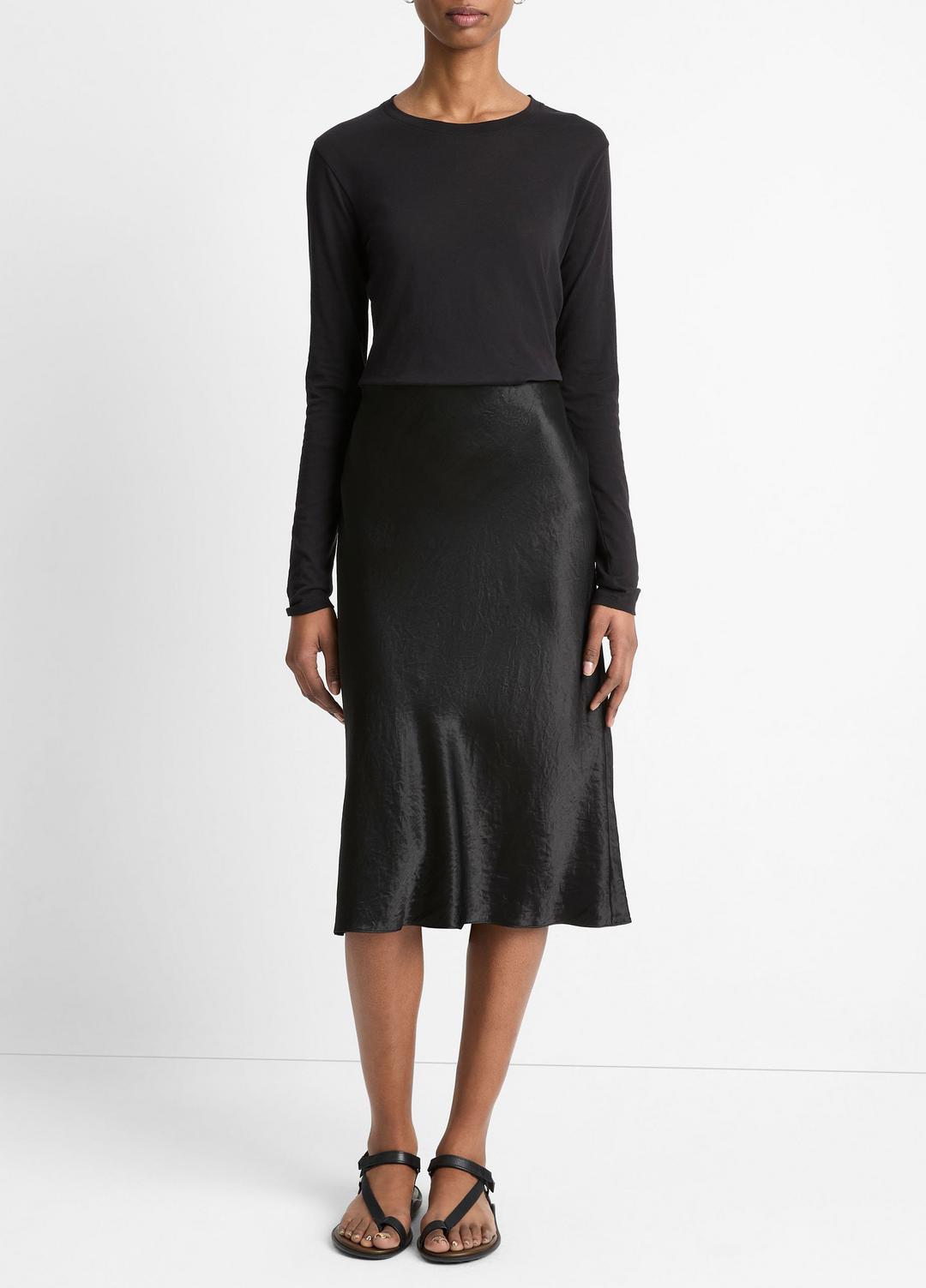 Essential Long Sleeve Crew Neck T-Shirt in Long Sleeve - BLACK | VINCE Women