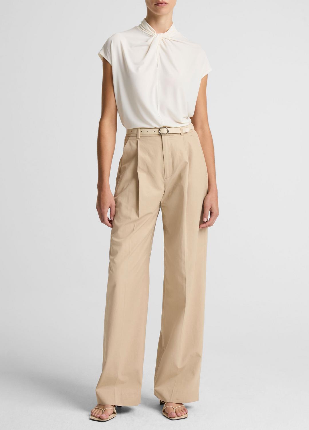 Twist-Neck Matte Jersey Cap-Sleeve Top in Short Sleeve - BONE | VINCE Women