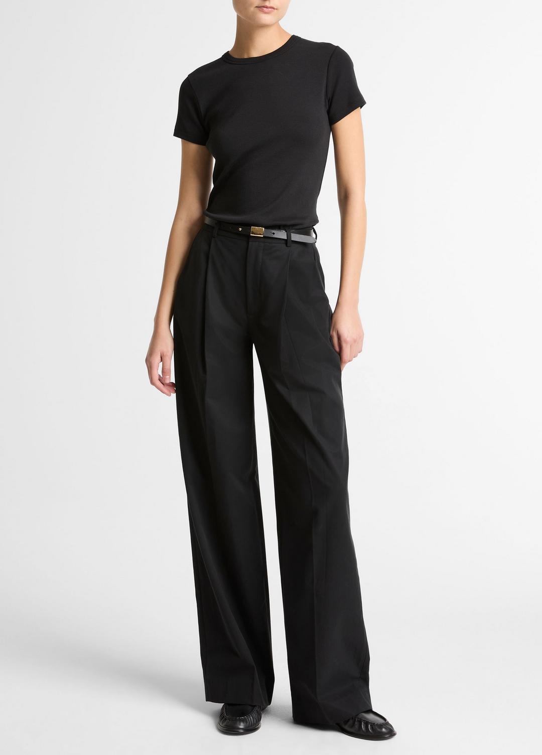 Pima Cotton-Blend '90s Shrunken T-Shirt in Short Sleeve - BLACK | VINCE Women
