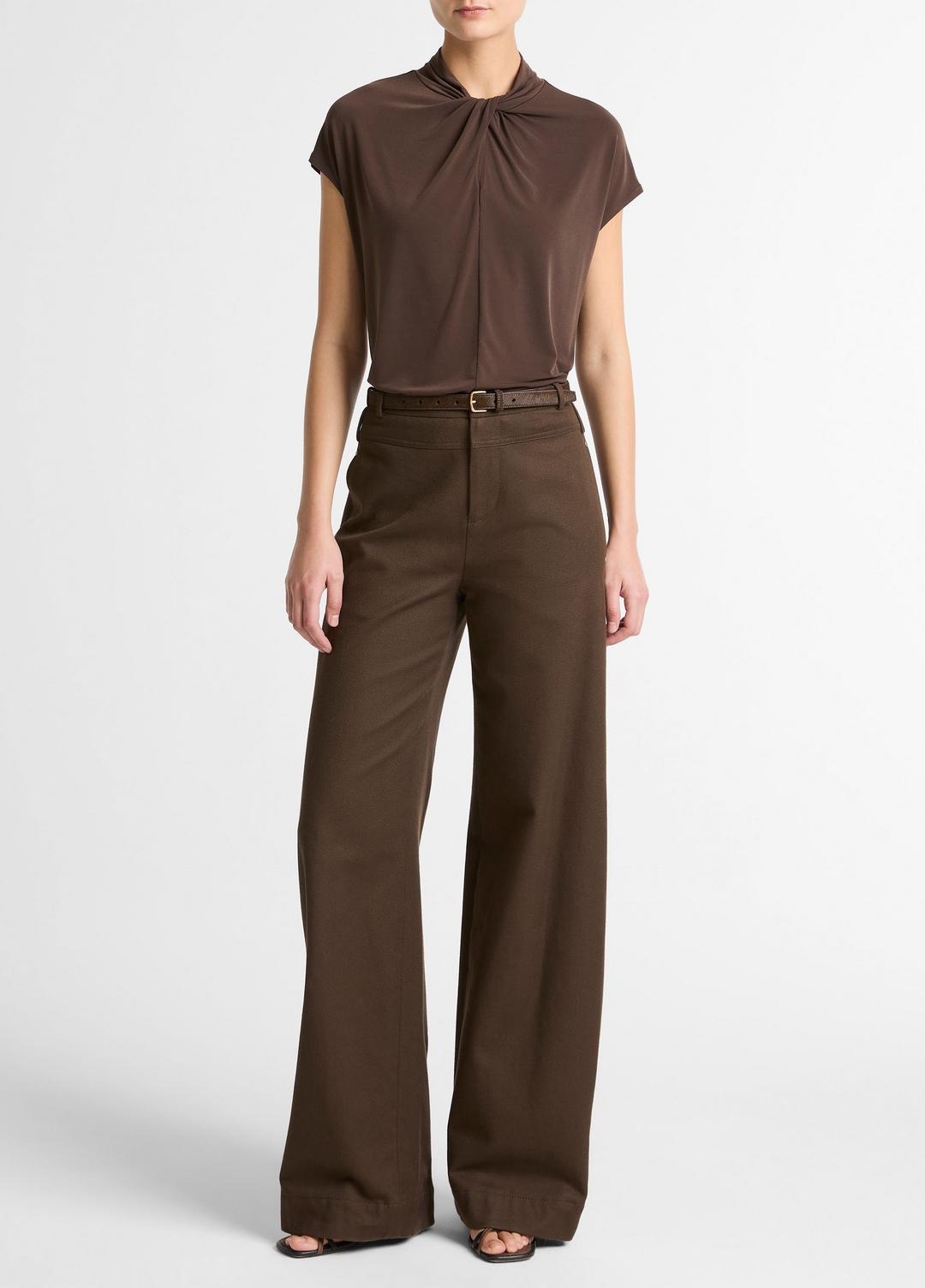 Twist-Neck Matte Jersey Cap-Sleeve Top in Short Sleeve - DARK BARK | VINCE Women