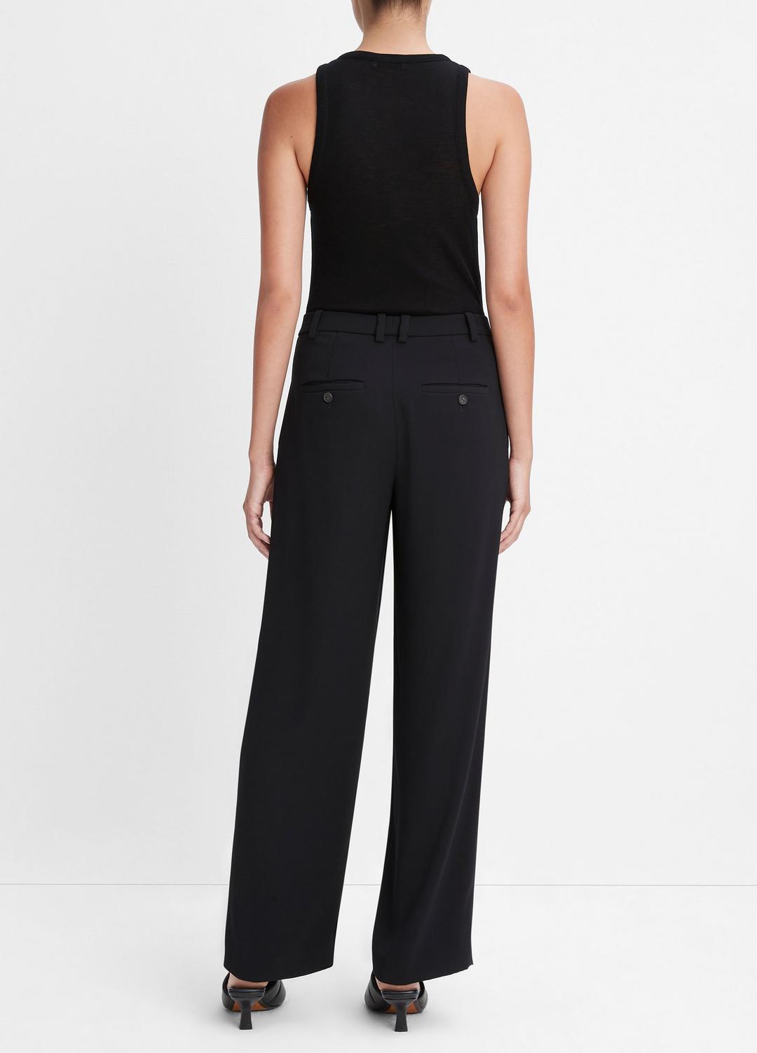 Drop-Waist Pleated Crepe Trouser in Trousers - BLACK | VINCE Women