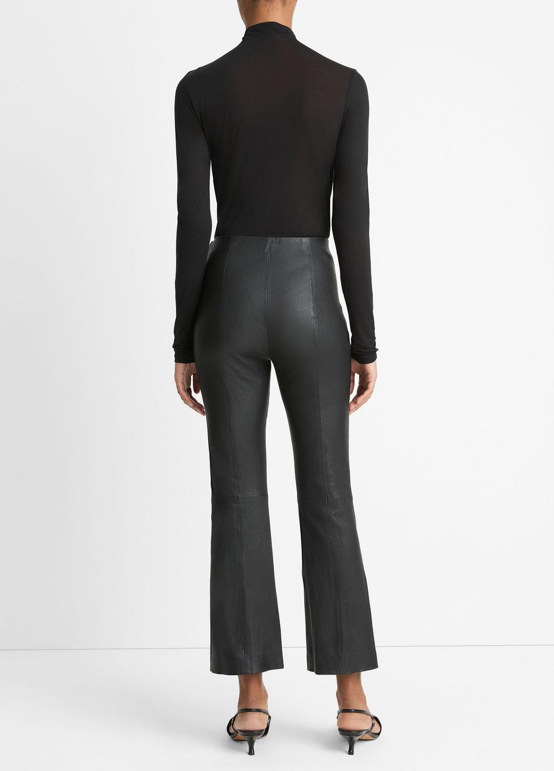 Stretch-Leather Crop Flare Pant in Trousers - BLACK | VINCE Women