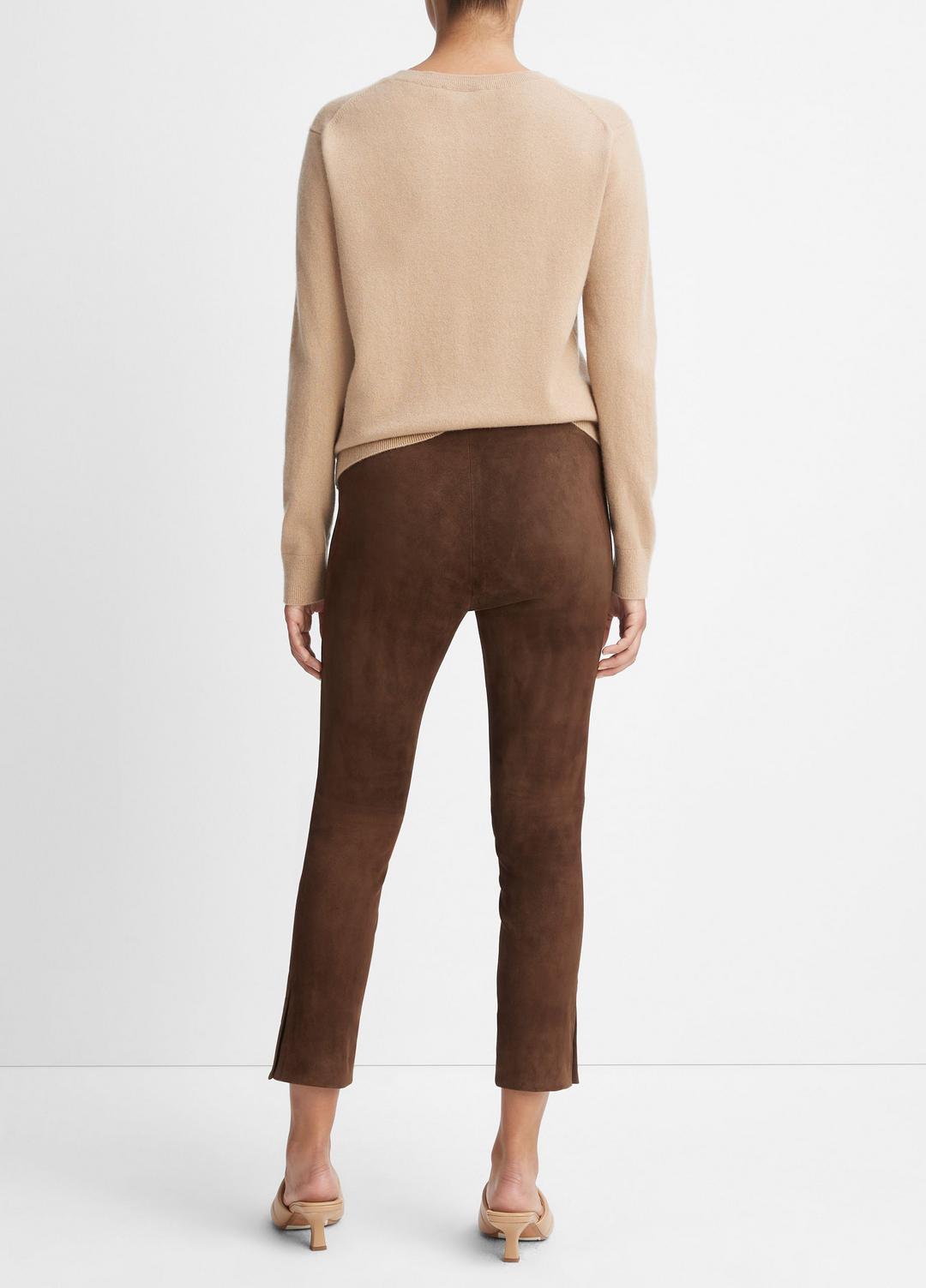 Stretch Suede Split Hem Crop Legging in Leggings - DARK WHEAT | VINCE Women