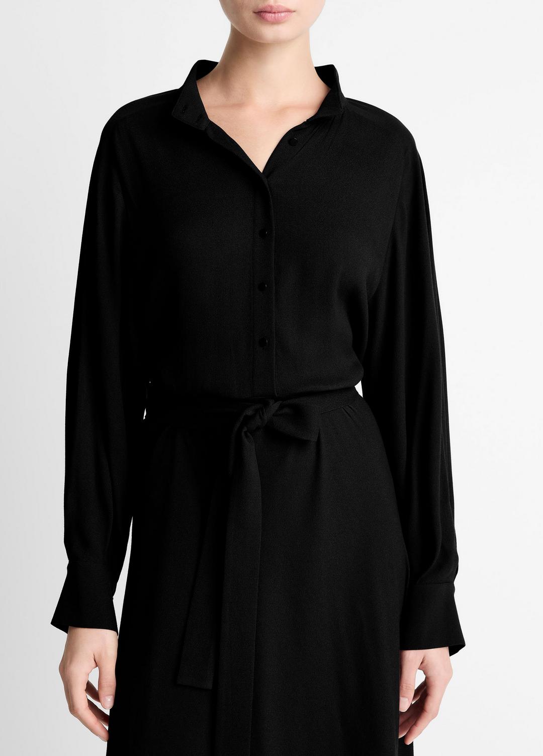 Crepe Collar-Stand Shirt Dress in Dresses - BLACK | VINCE Women