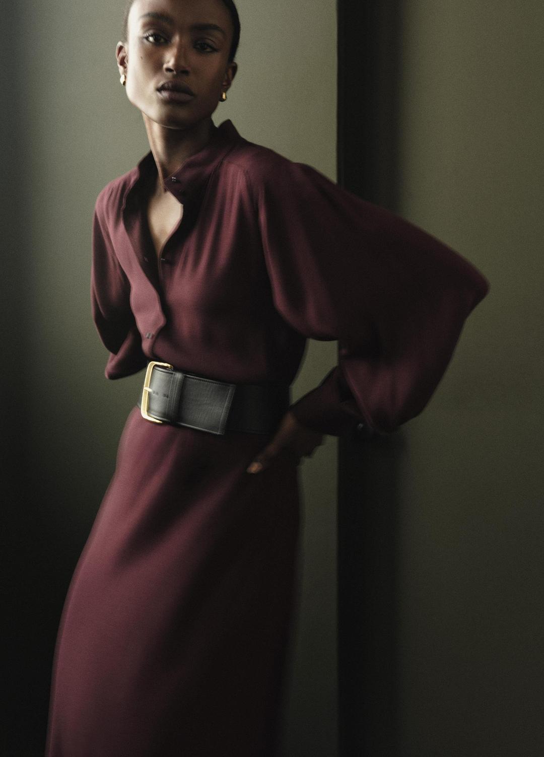 Crepe Collar-Stand Shirt Dress in Dresses - OXBLOOD | VINCE Women