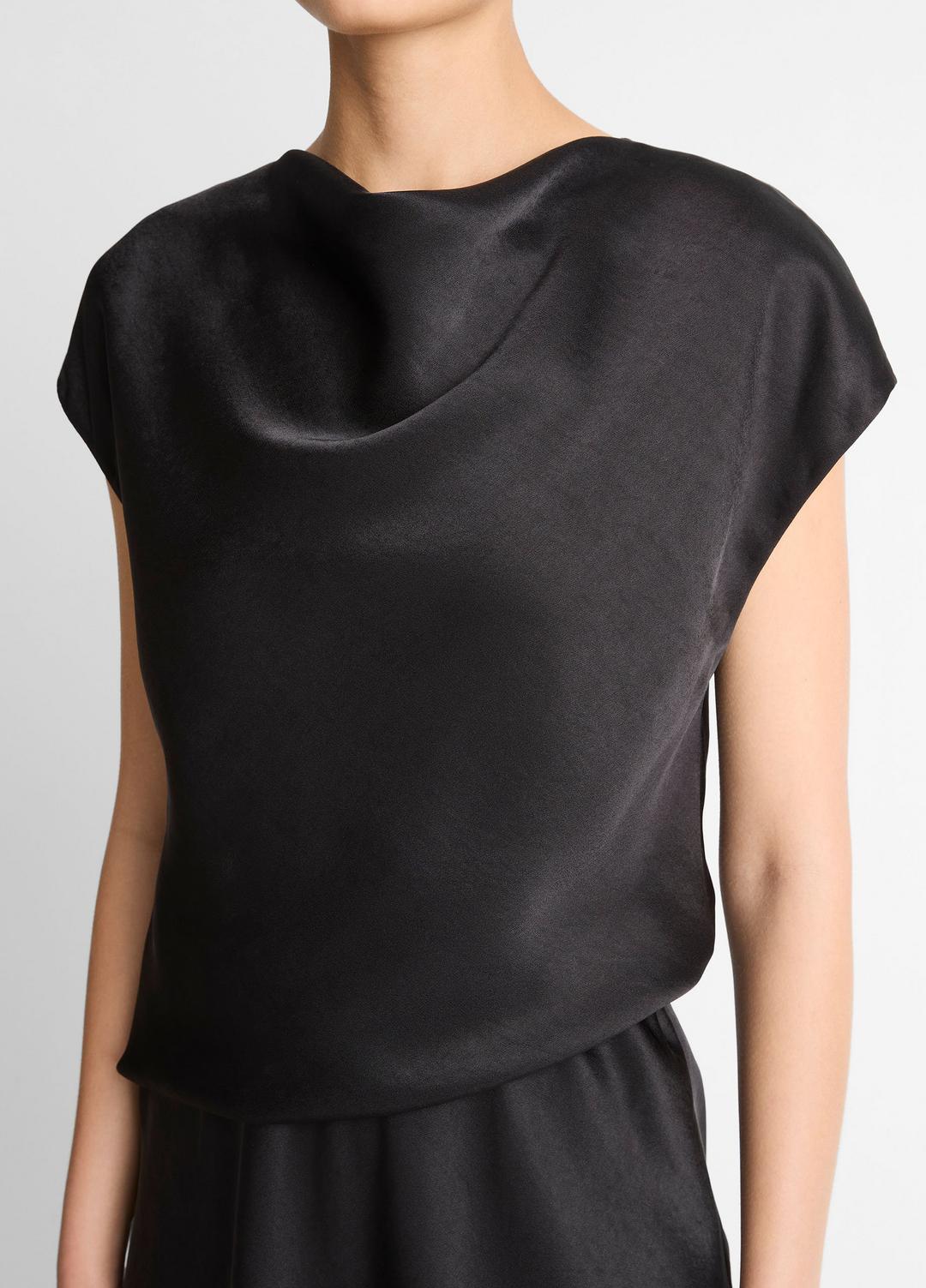 Draped Satin Cowl-Neck Dress in Dresses - BLACK | VINCE Women