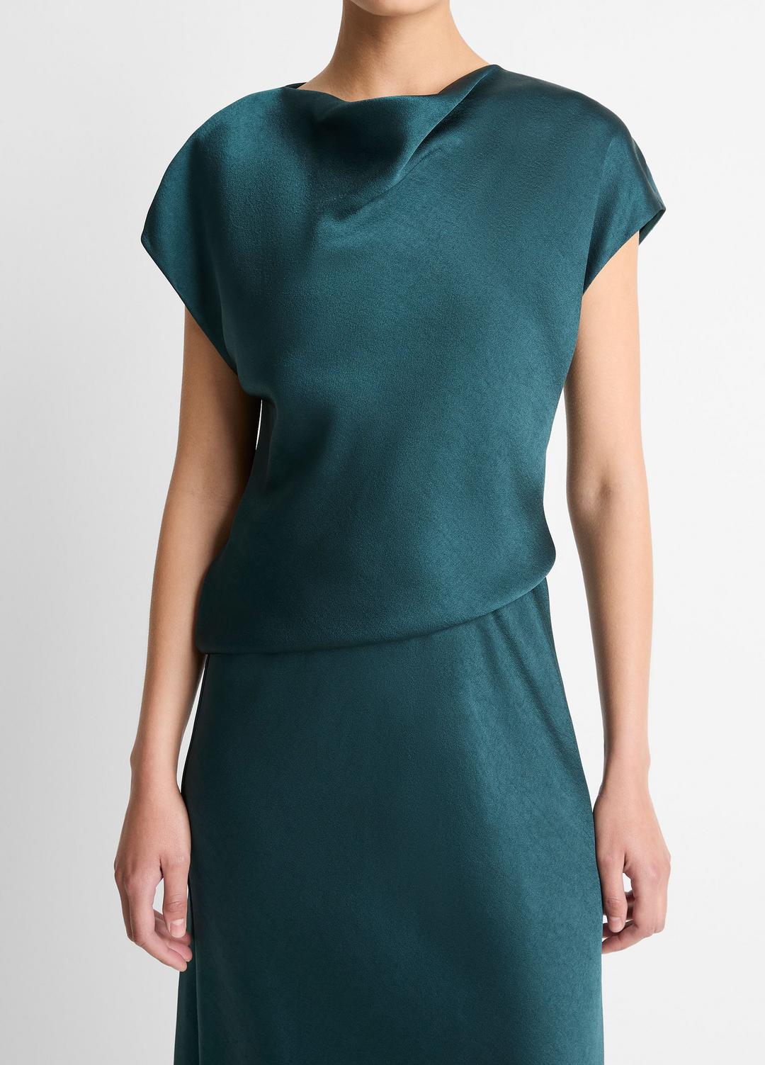 Draped Satin Cowl-Neck Dress in Dresses - JUNIPER | VINCE Women