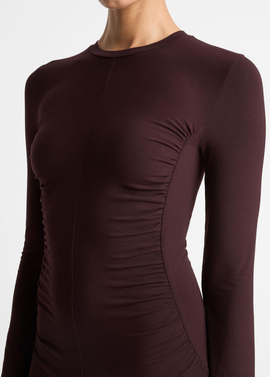 Ruched-Seam Long-Sleeve Dress in Dresses - DARK FIG | VINCE Women