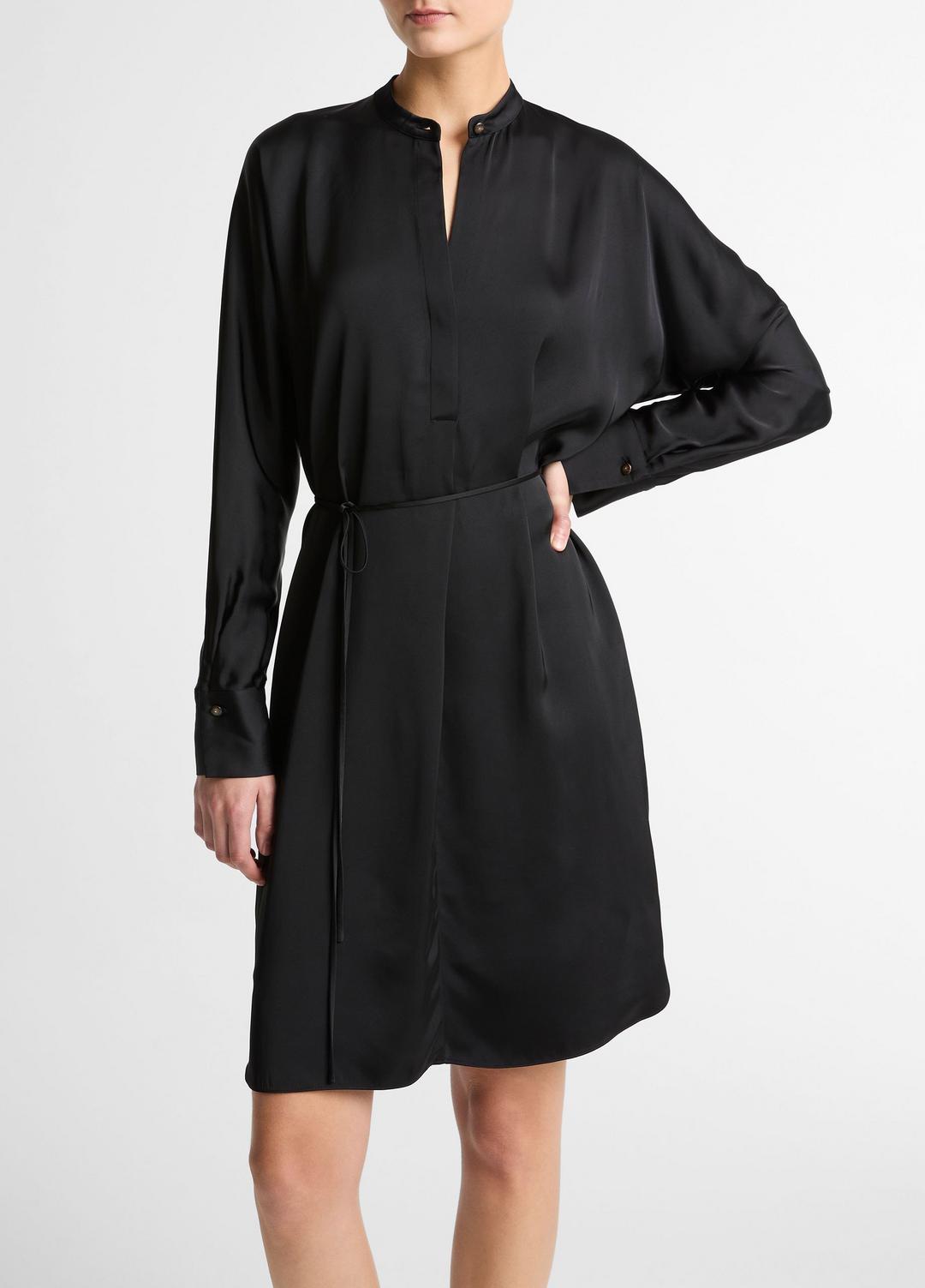 Matte Satin Band-Collar Dress in Dresses - BLACK | VINCE Women