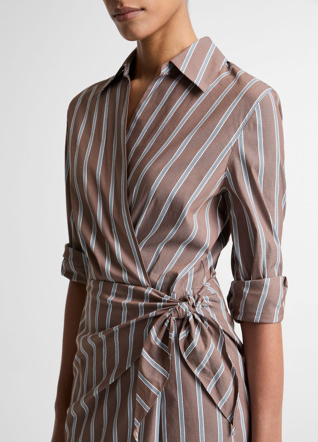 Striped Cotton-Blend Wrap Dress in Dresses - BROWN MULTI | VINCE Women