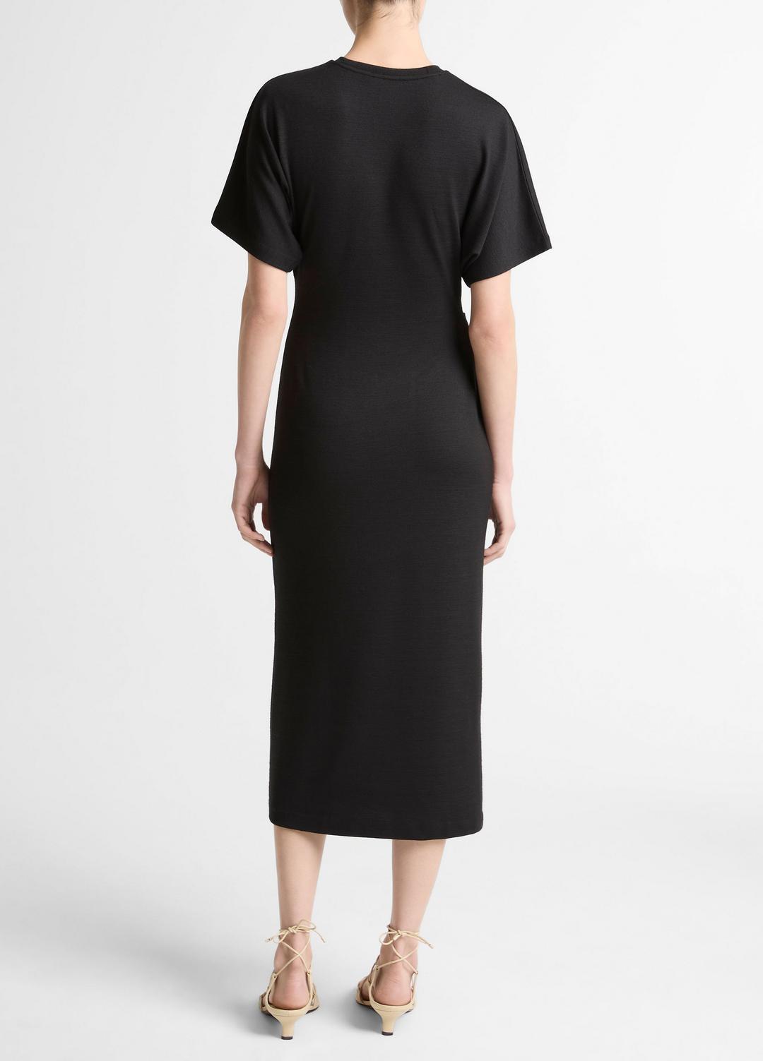 Ruched-Side Matte Jersey Short-Sleeve Dress in Dresses - BLACK | VINCE Women