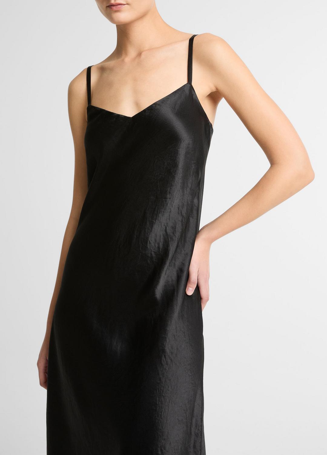 Satin V-Neck Slip Dress in Dresses - BLACK | VINCE Women