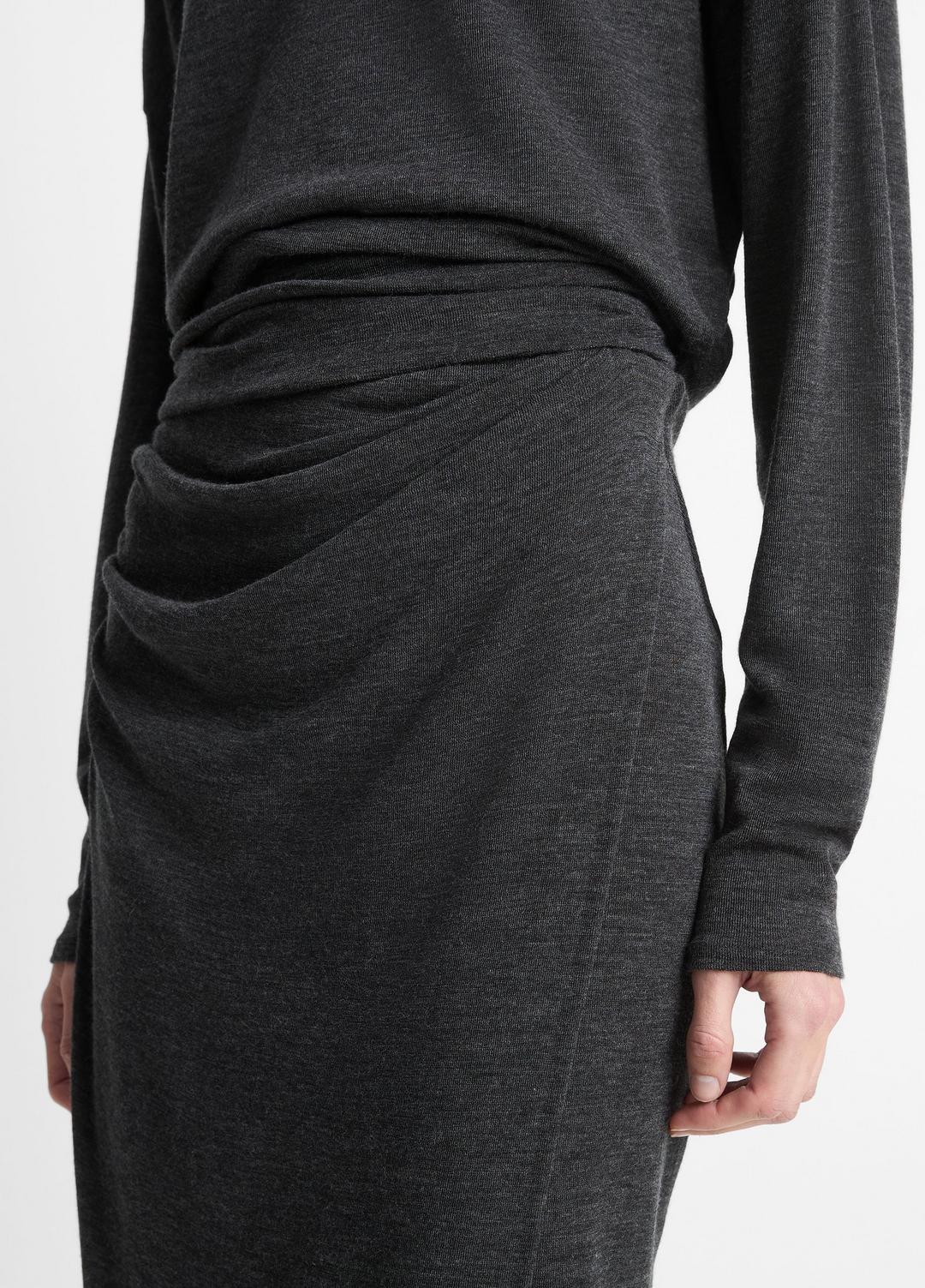 Draped-Waist Wool-Blend Midi Skirt in Skirts - DARK HEATHER GREY | VINCE Women