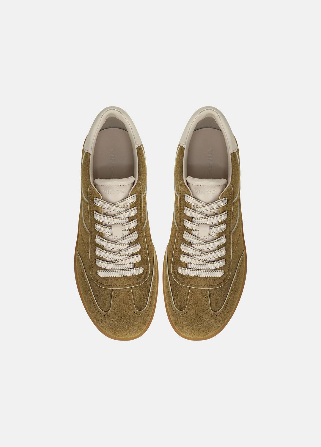 Oasis Contrast-Edge Suede Sneaker in Sneakers - OLIVEWOOD/FLAX | VINCE Women