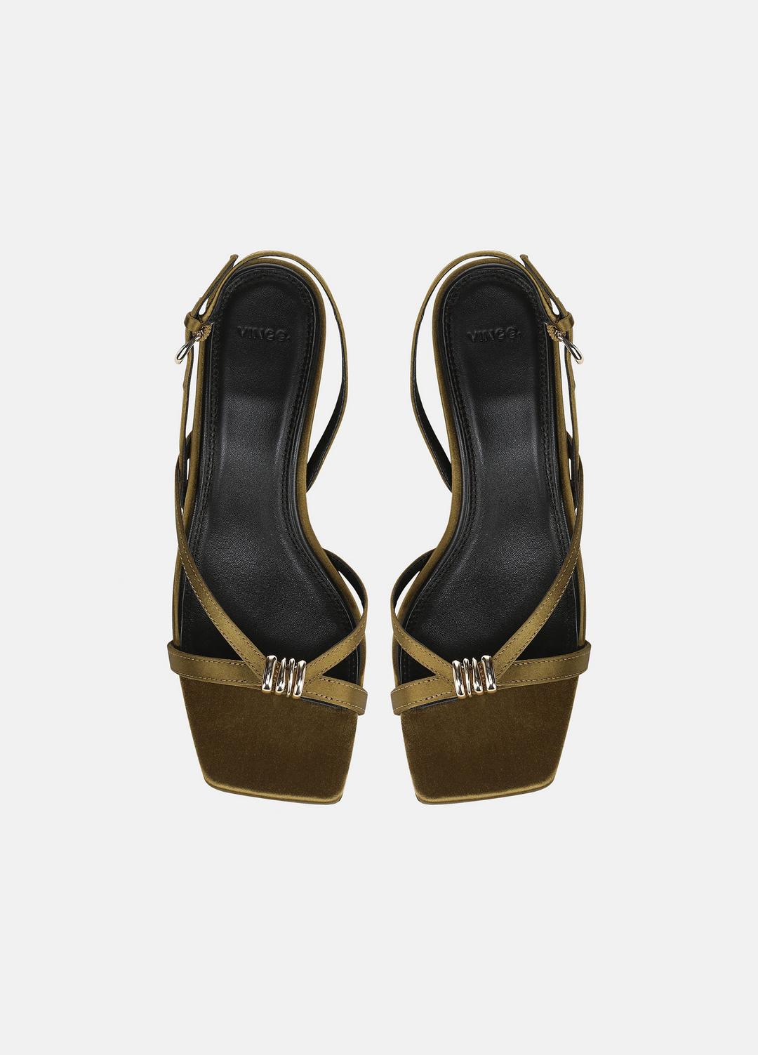 Tali Satin Slingback Sandal in Heels - OLIVE WOOD | VINCE Women