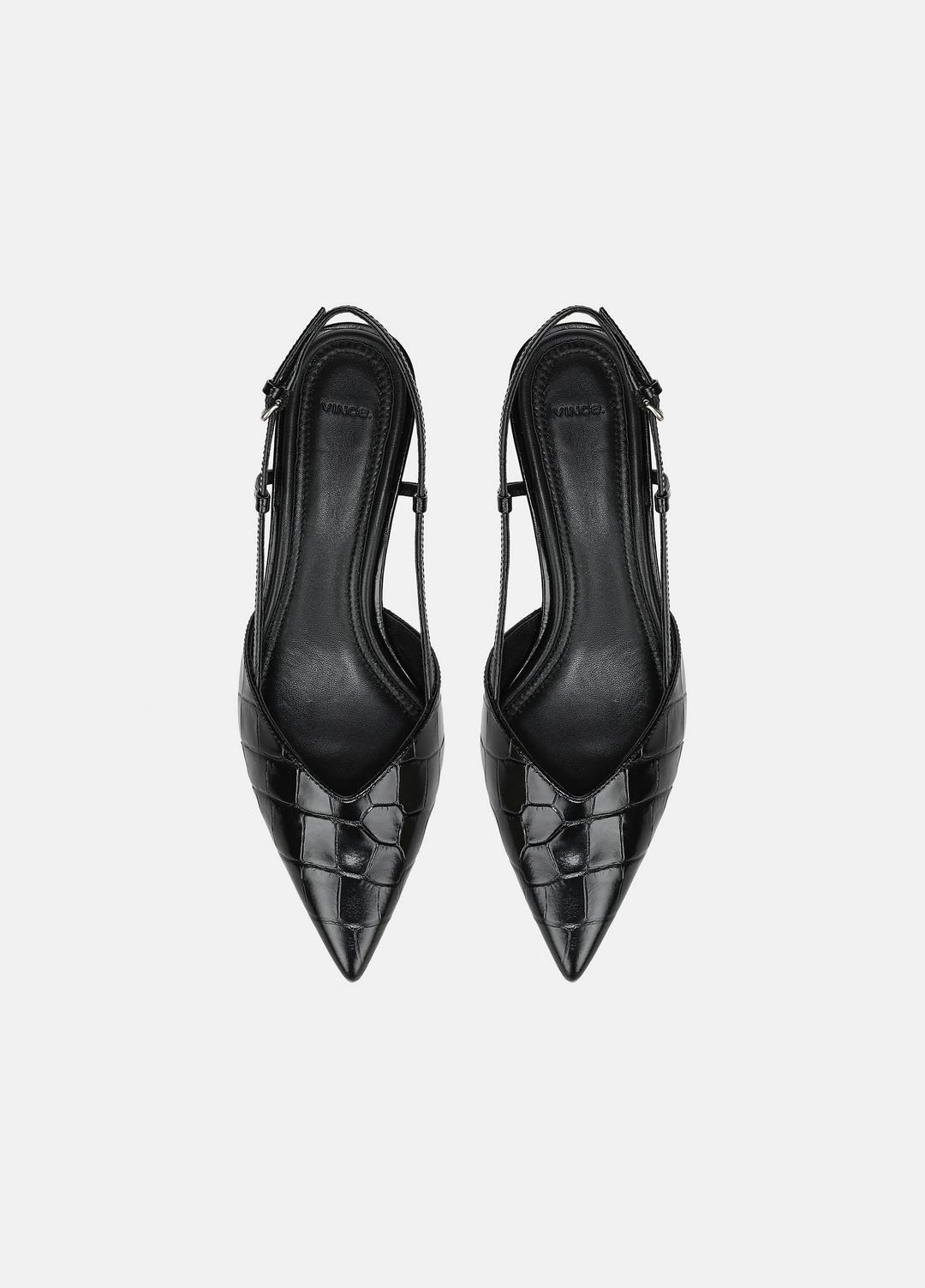 Levvy Croc-Embossed Leather Slingback Heel in Heels - BLACK | VINCE Women