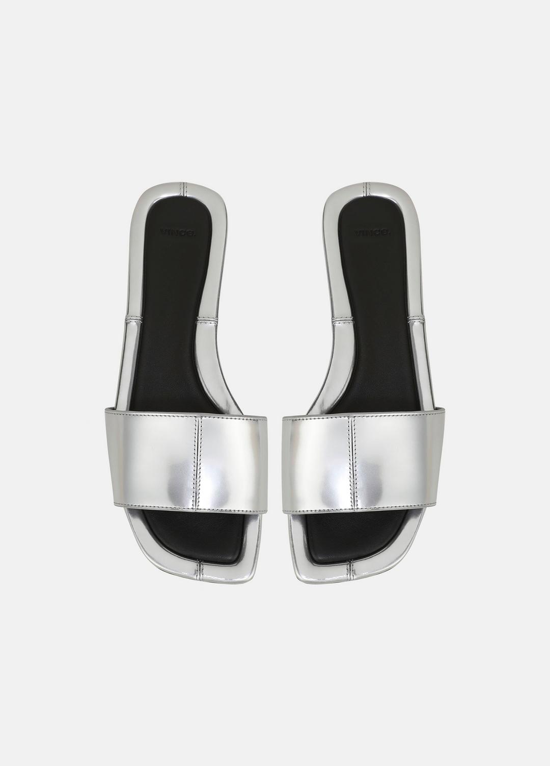 Valeria Metallic Leather Slide Sandal in Sandals - SILVER | VINCE Women