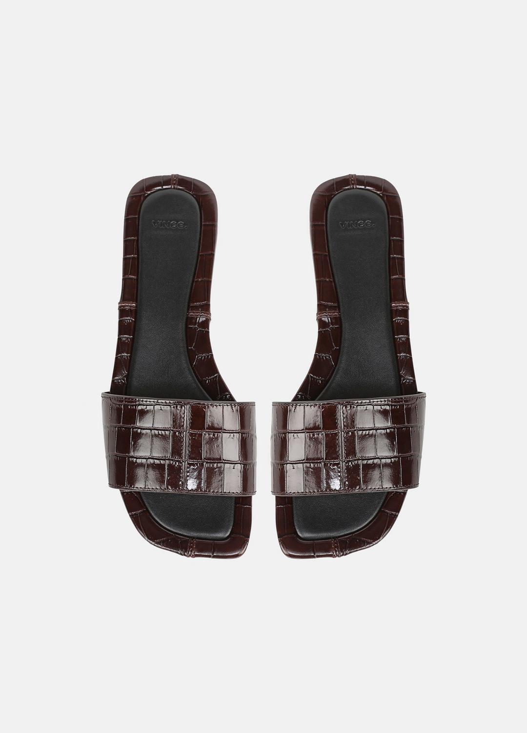 Valeria Croc-Embossed Leather Slide Sandal in Sandals - CACAO BROWN | VINCE Women