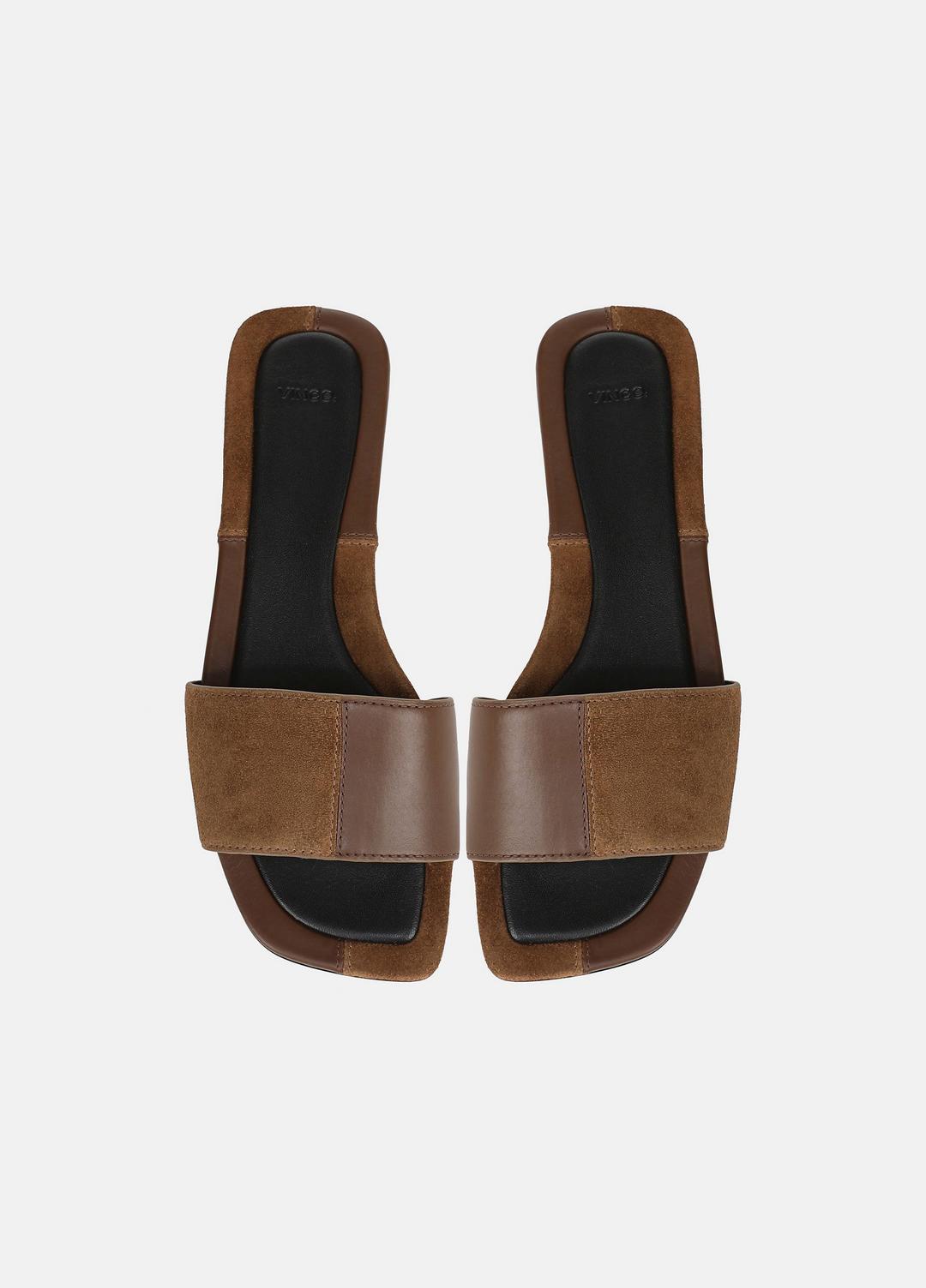 Valeria Leather & Suede Slide Sandal in Sandals - CEDAR BROWN/ELMWOOD | VINCE Women